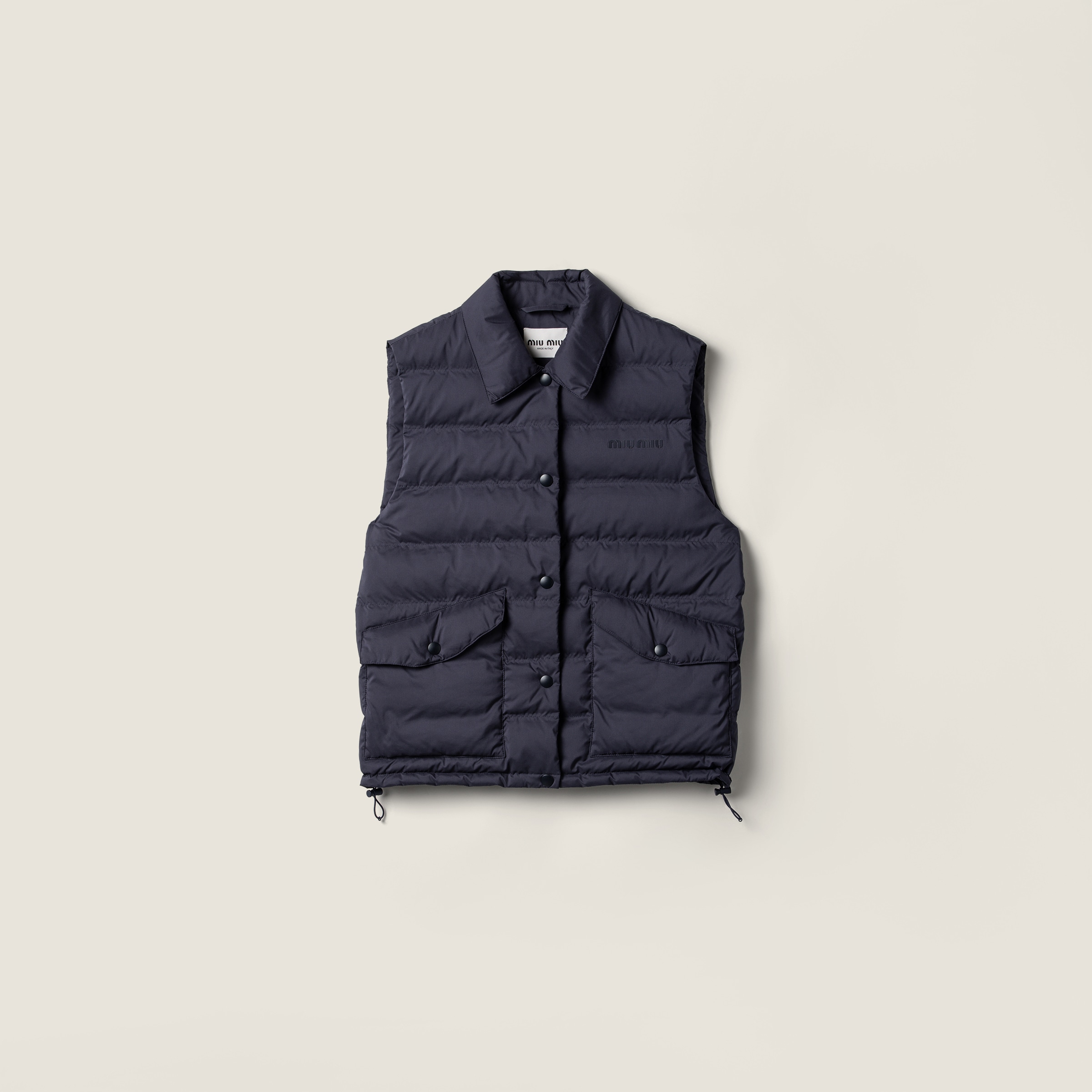 Miu Miu Technical Pongé Down Vest In Blue