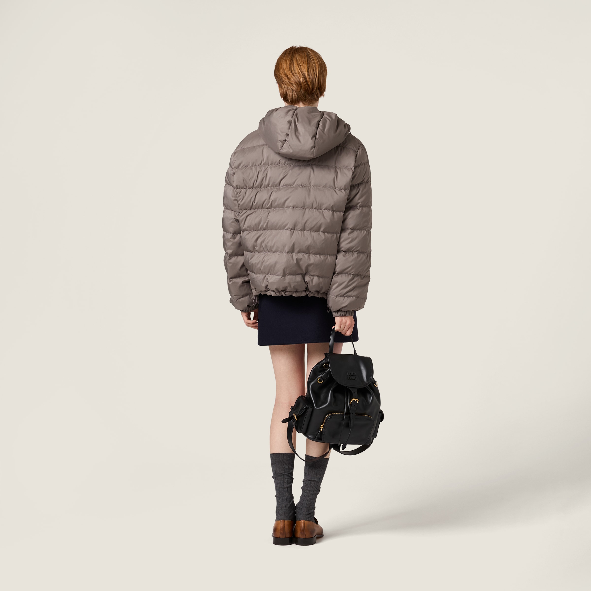 Miu Miu Hooded Down Jacket In Gray