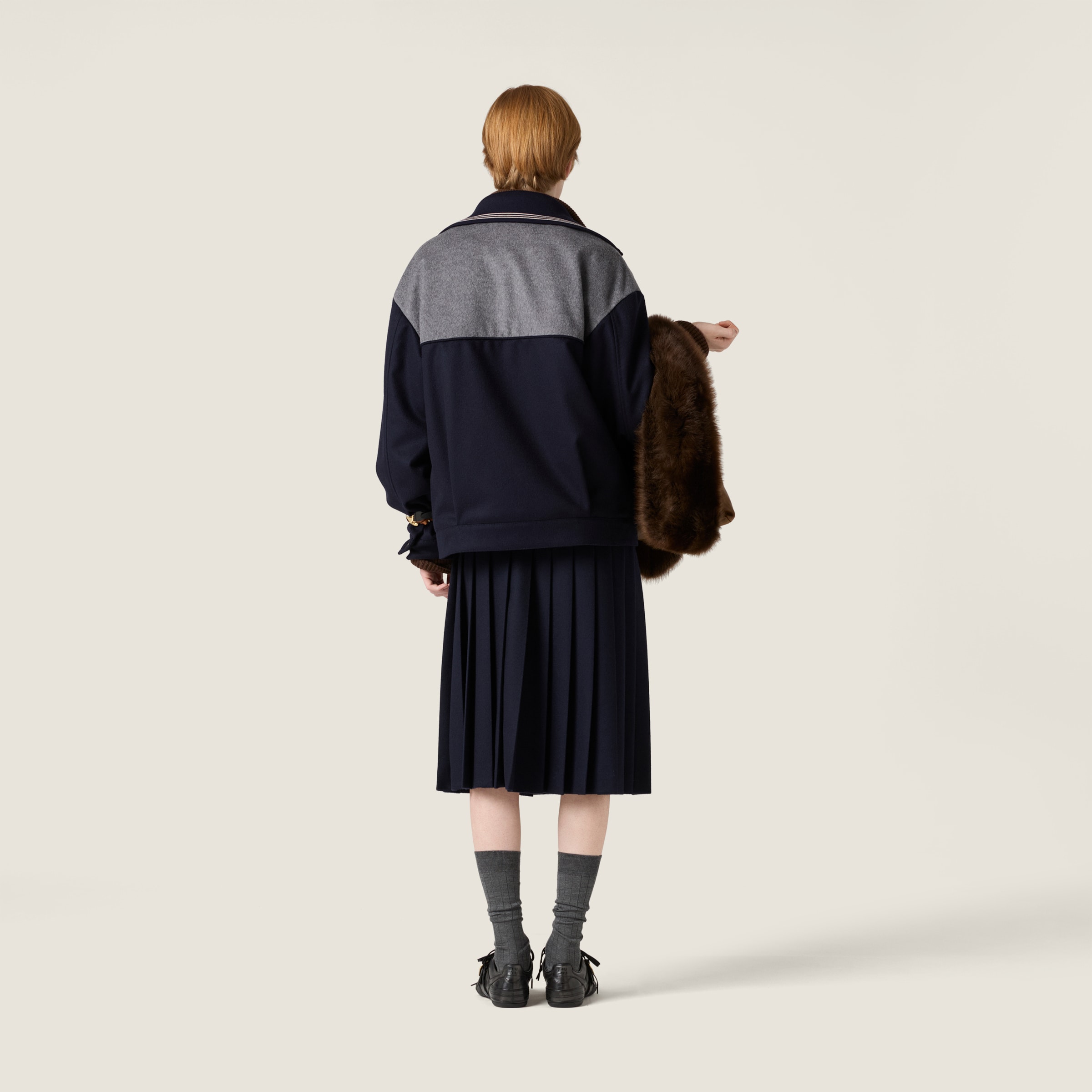 Blue/grey Velour Blouson Zipper Jacket | Miu Miu