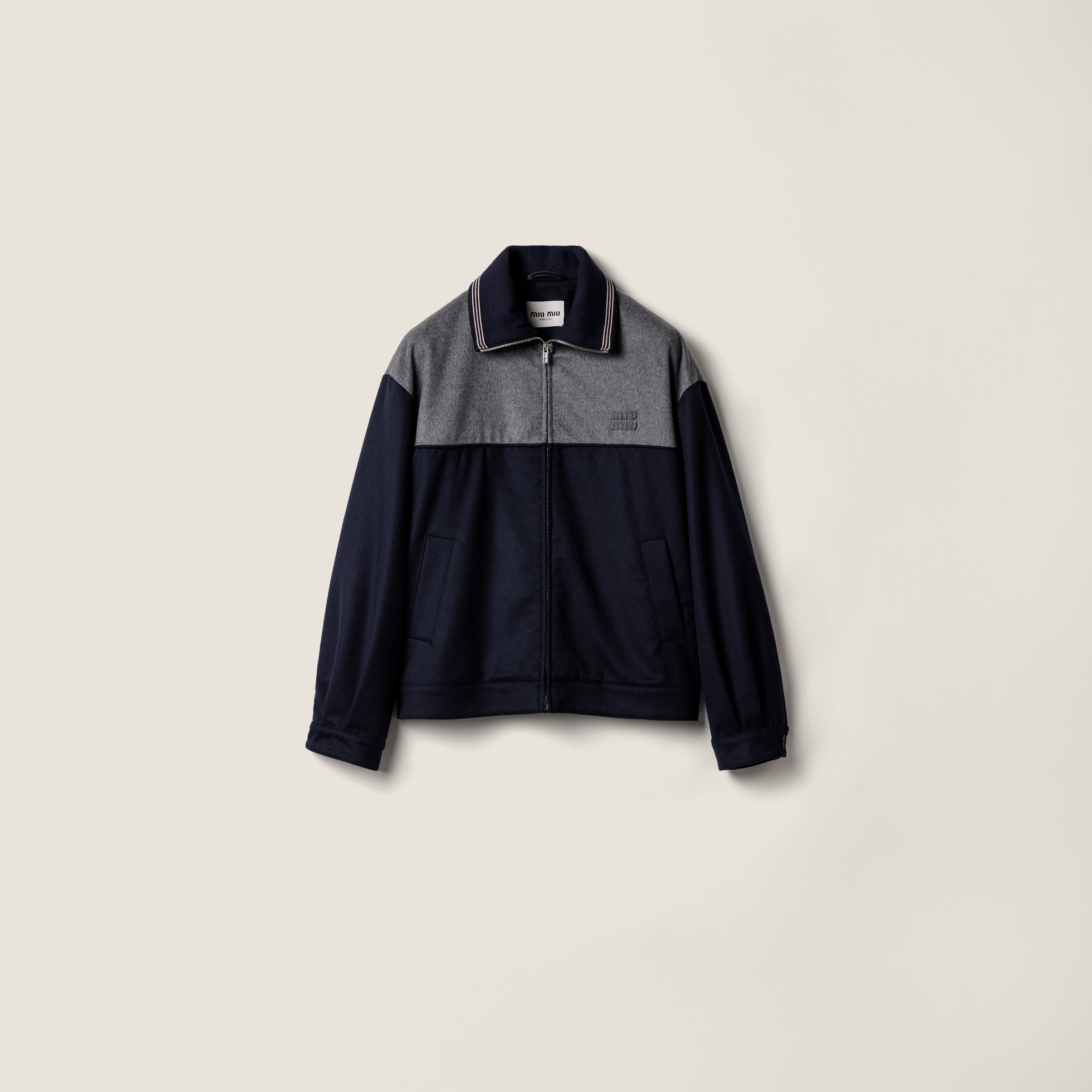Blue/grey Velour Blouson Zipper Jacket | Miu Miu