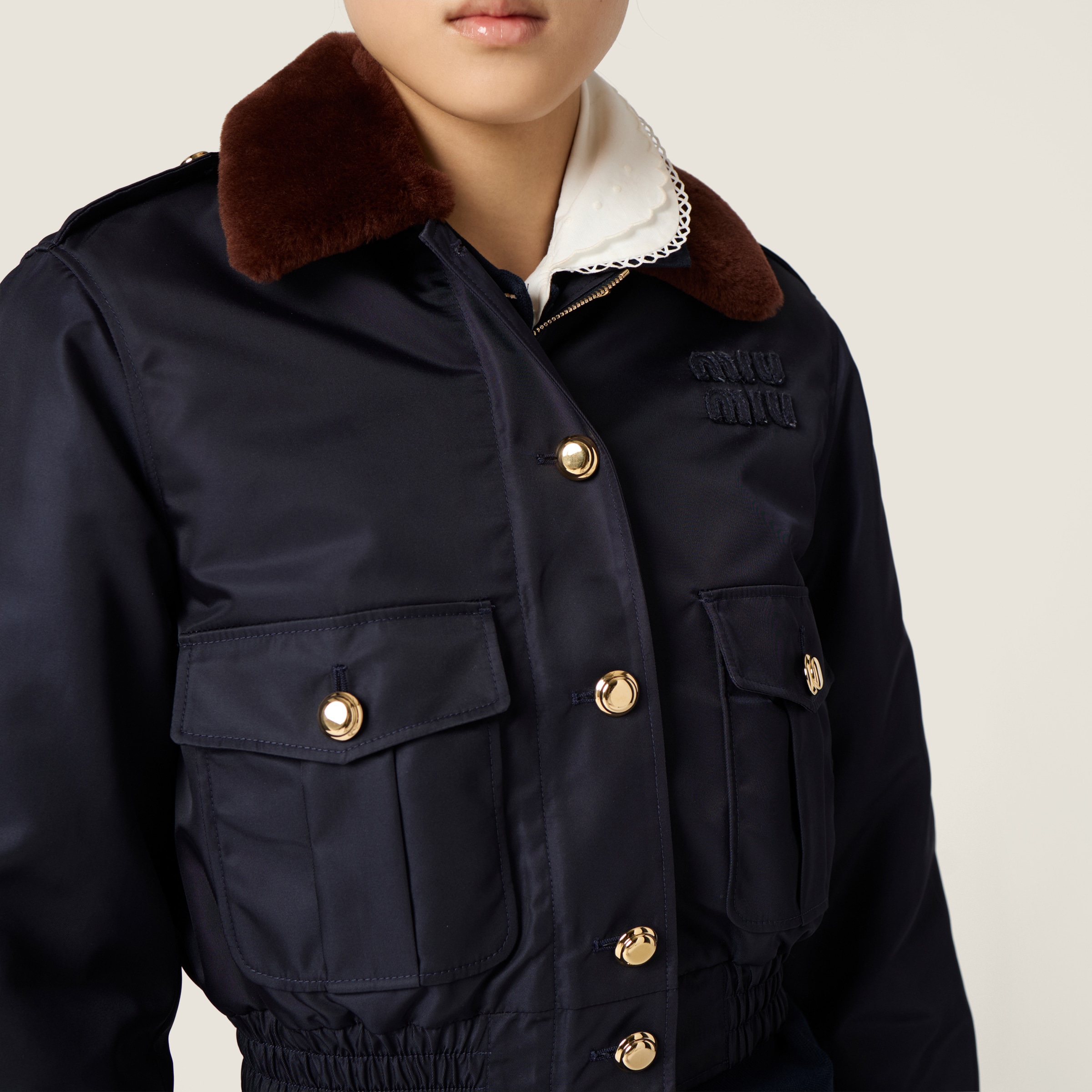 Miu Miu Technical Gazar Blouson Jacket In Blue