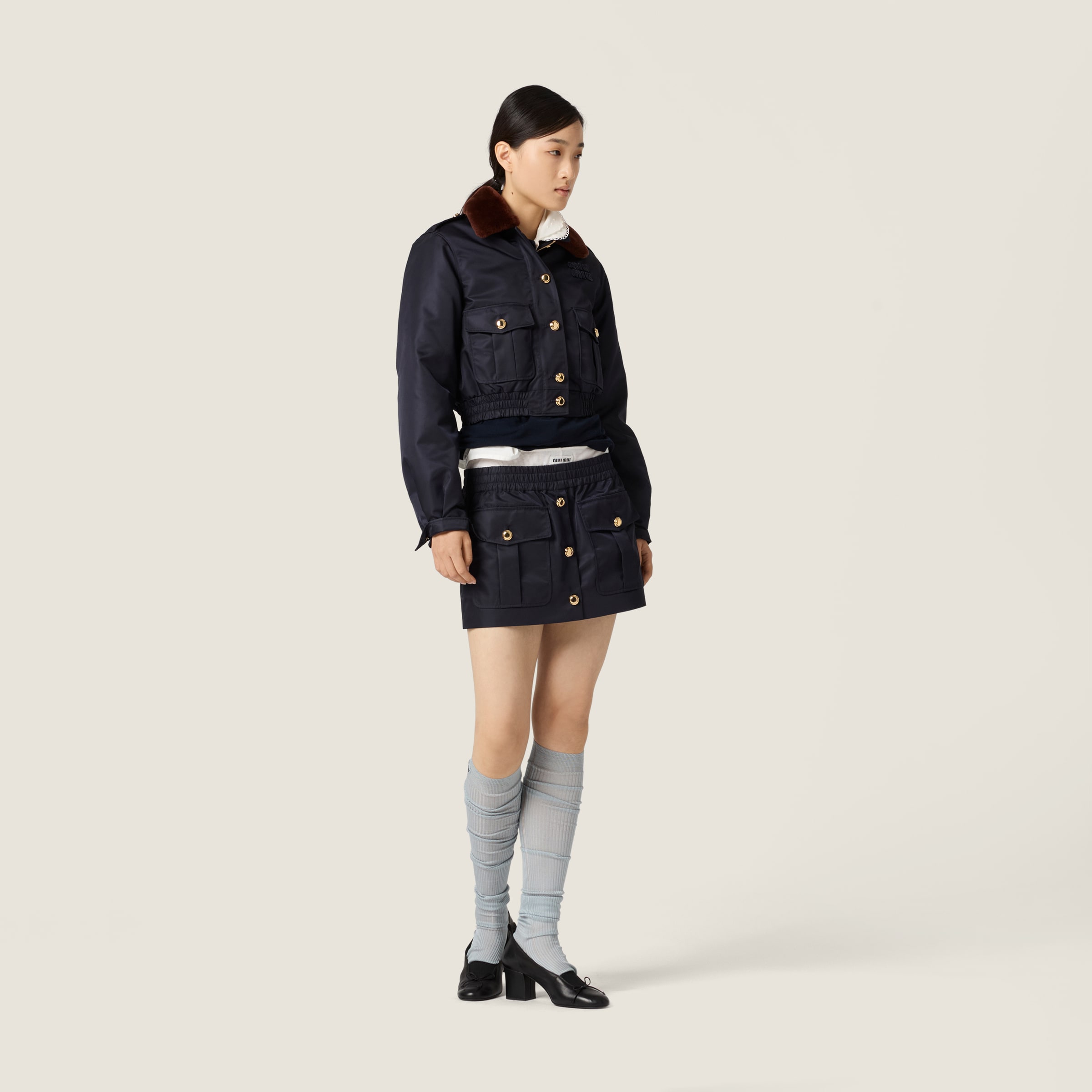 Miu Miu Technical Gazar Blouson Jacket In Blue