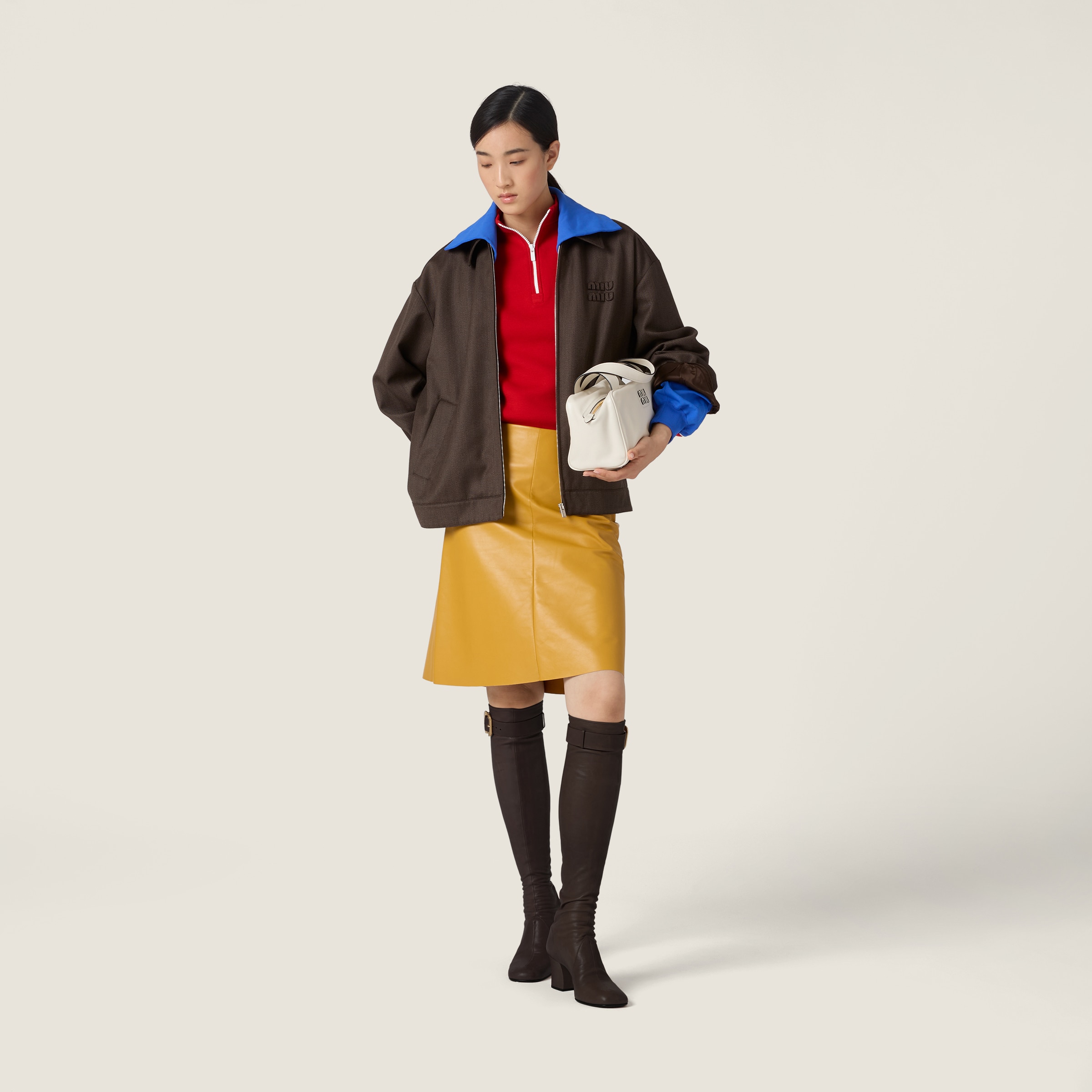 Miu Miu Cover Fabric Blouson Jacket In Brown