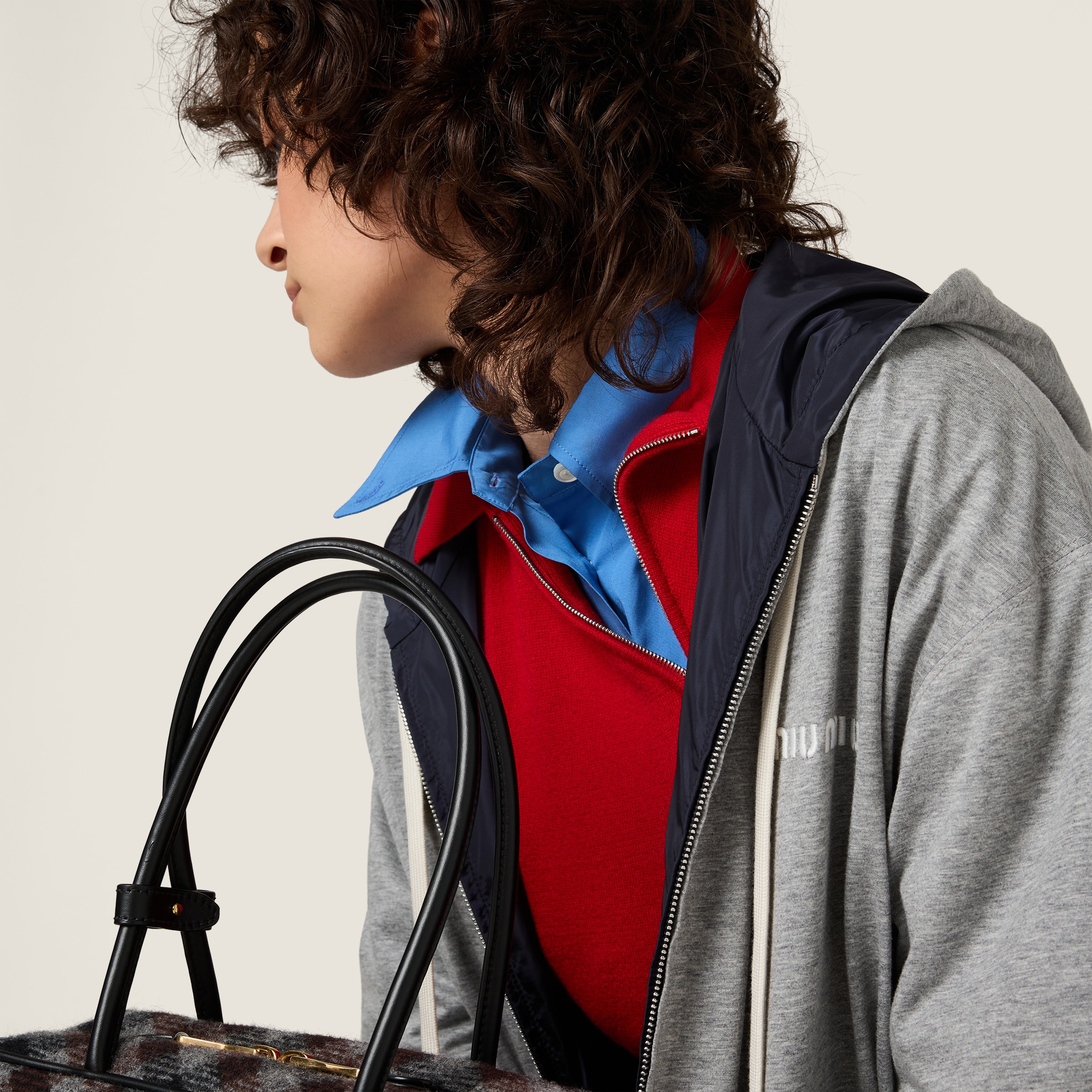Royal Blue/grey Reversible Technical Fabric And Jersey Blouson