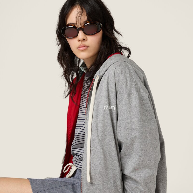 Reversible technical fabric and jersey blouson jacket