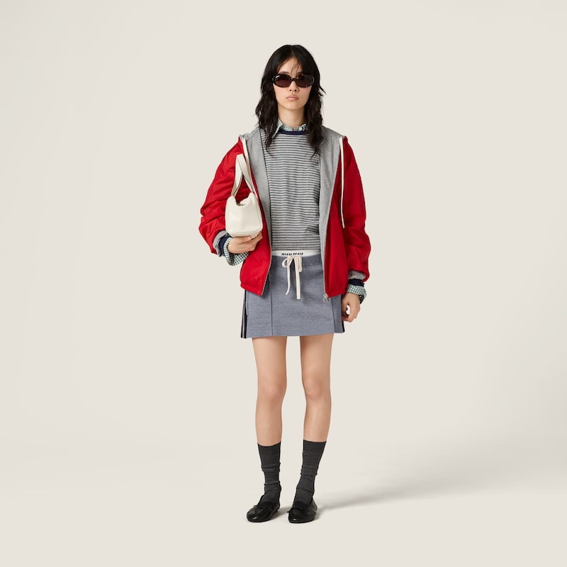 Reversible technical fabric and jersey blouson jacket