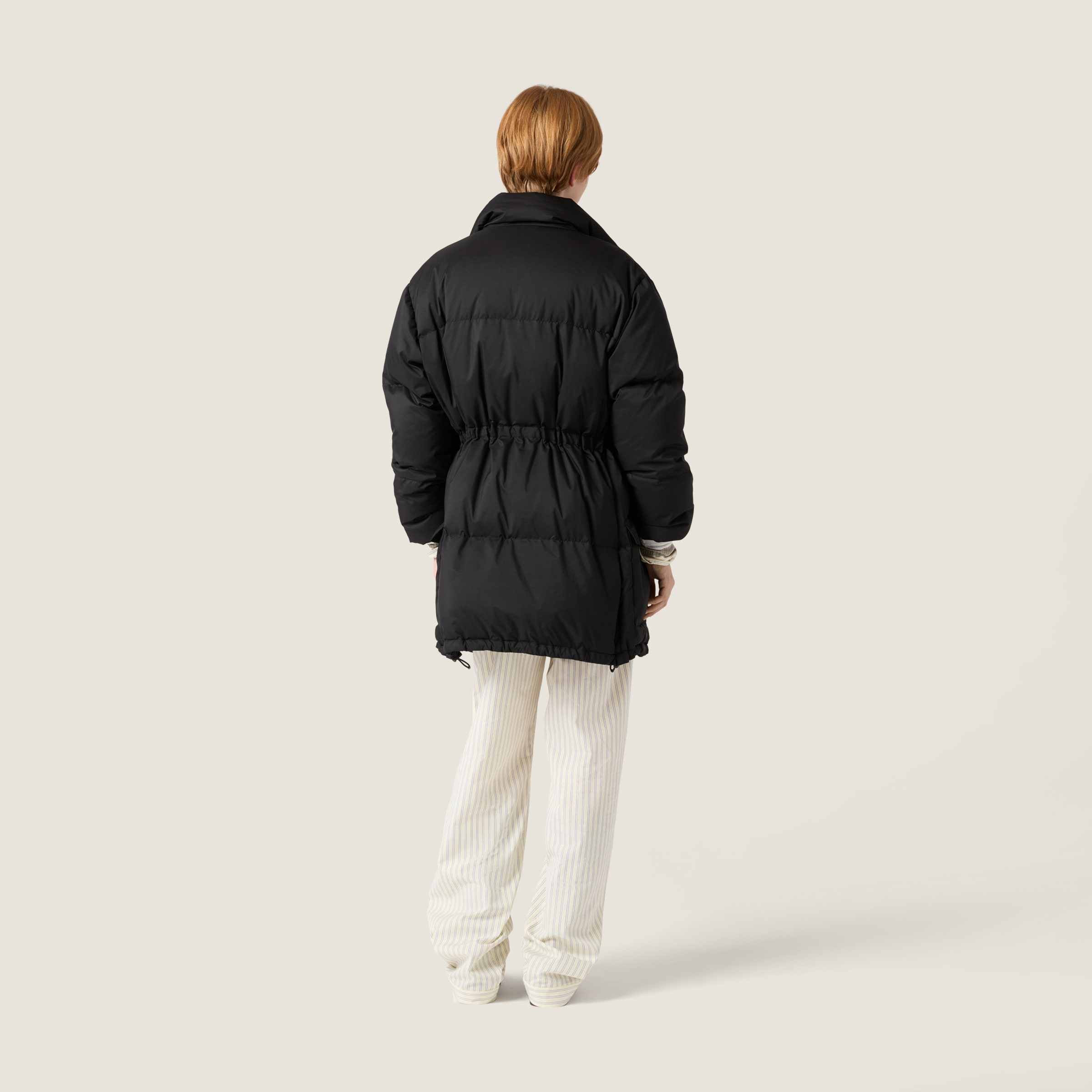 Miu Miu Technical Pongé Down Long Jacket In Black