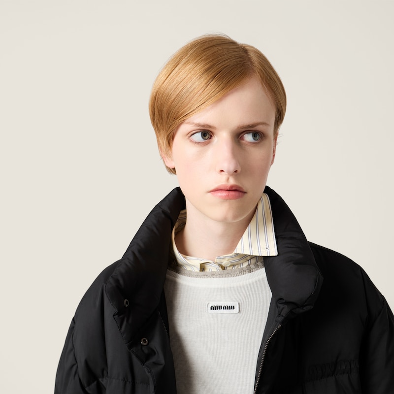 Technical pongé down long jacket