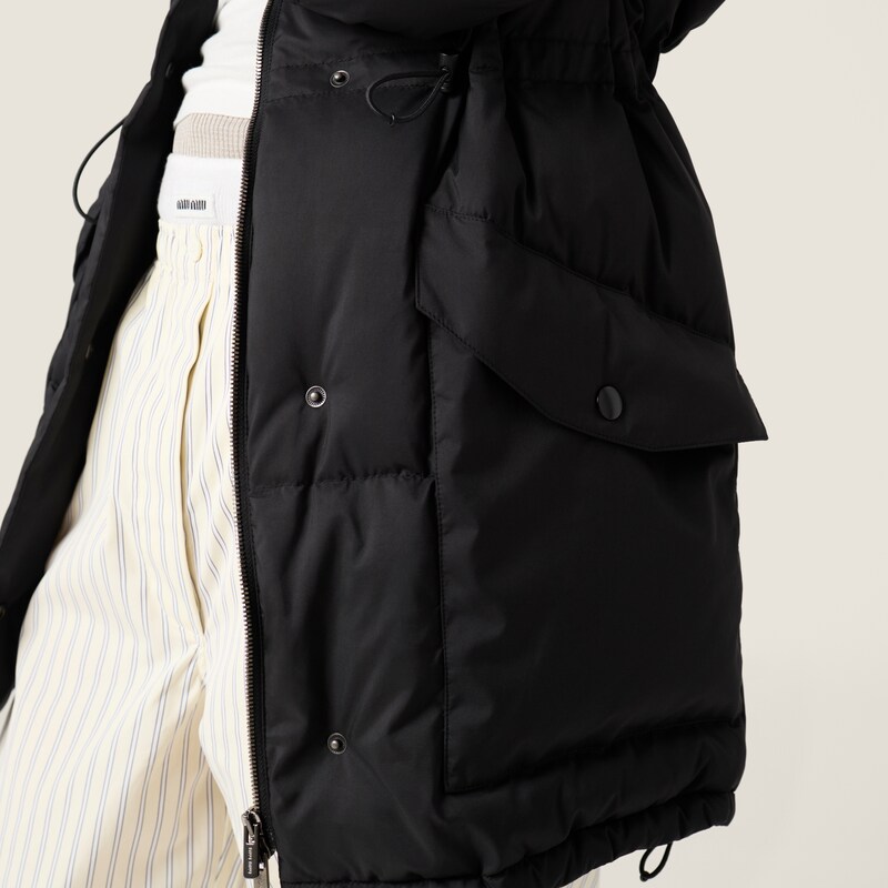 Technical pongé down long jacket