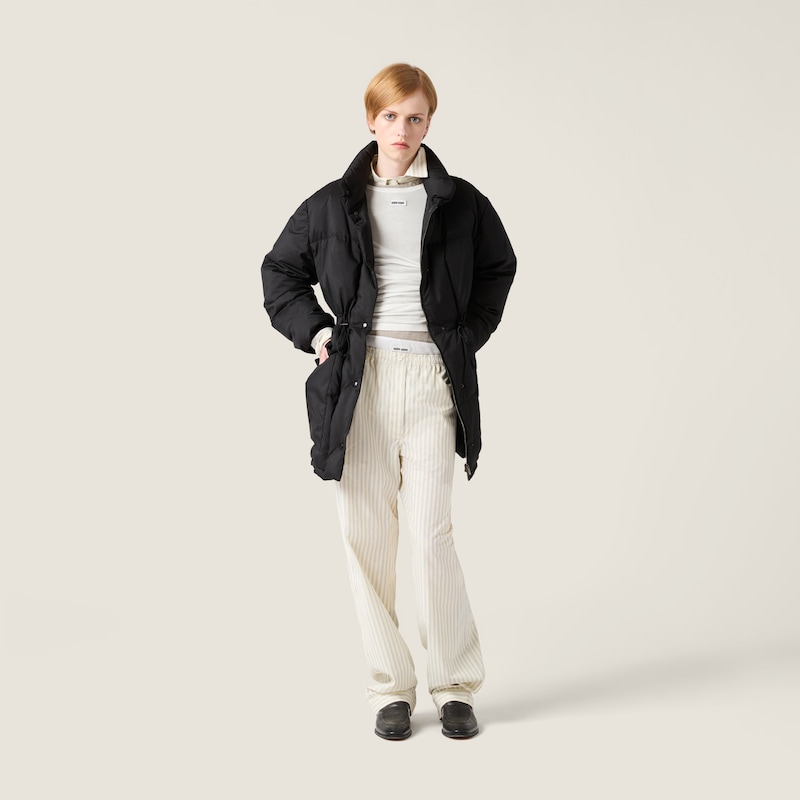 Technical pongé down long jacket