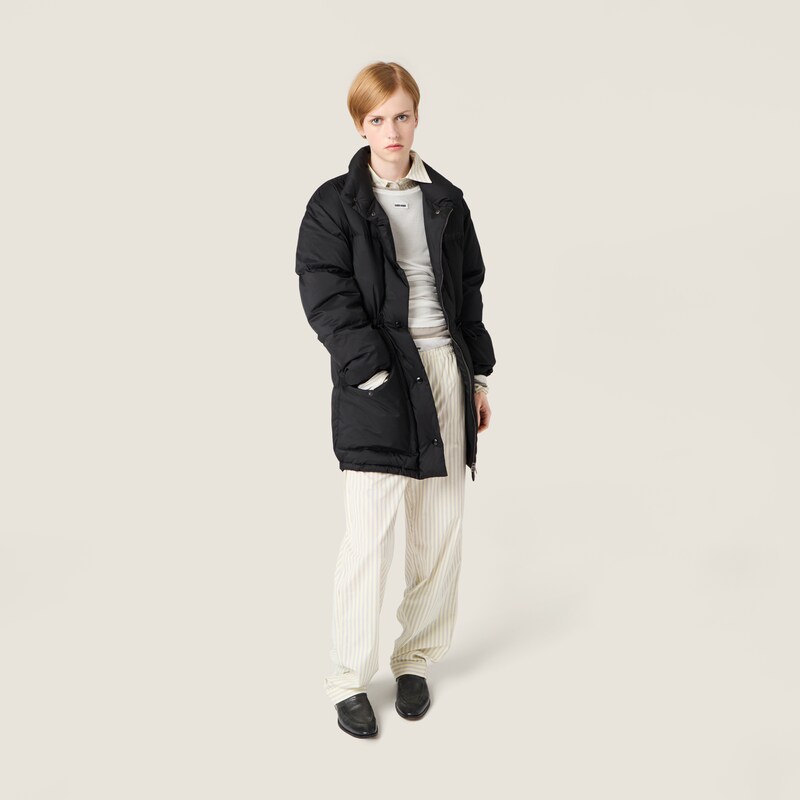 Technical pongé down long jacket