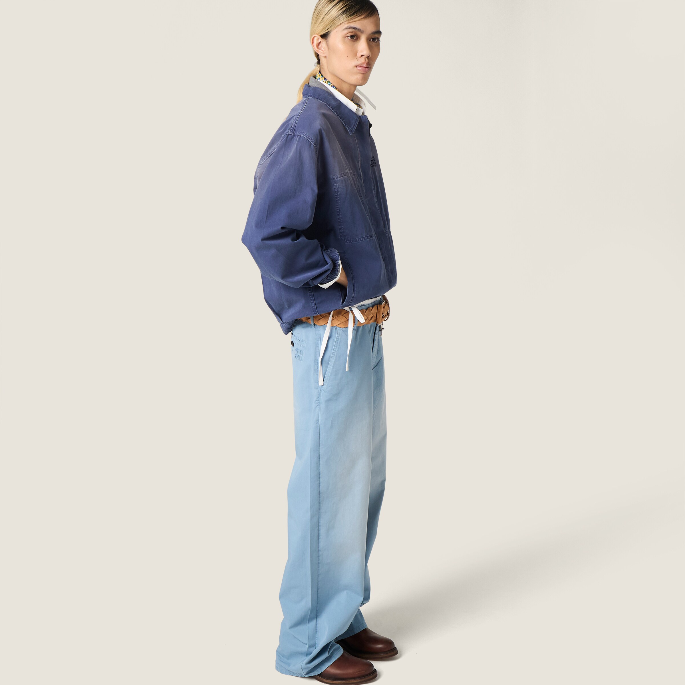 Uniform Blue Garment-dyed Twill Blouson Jacket | Miu Miu - United 