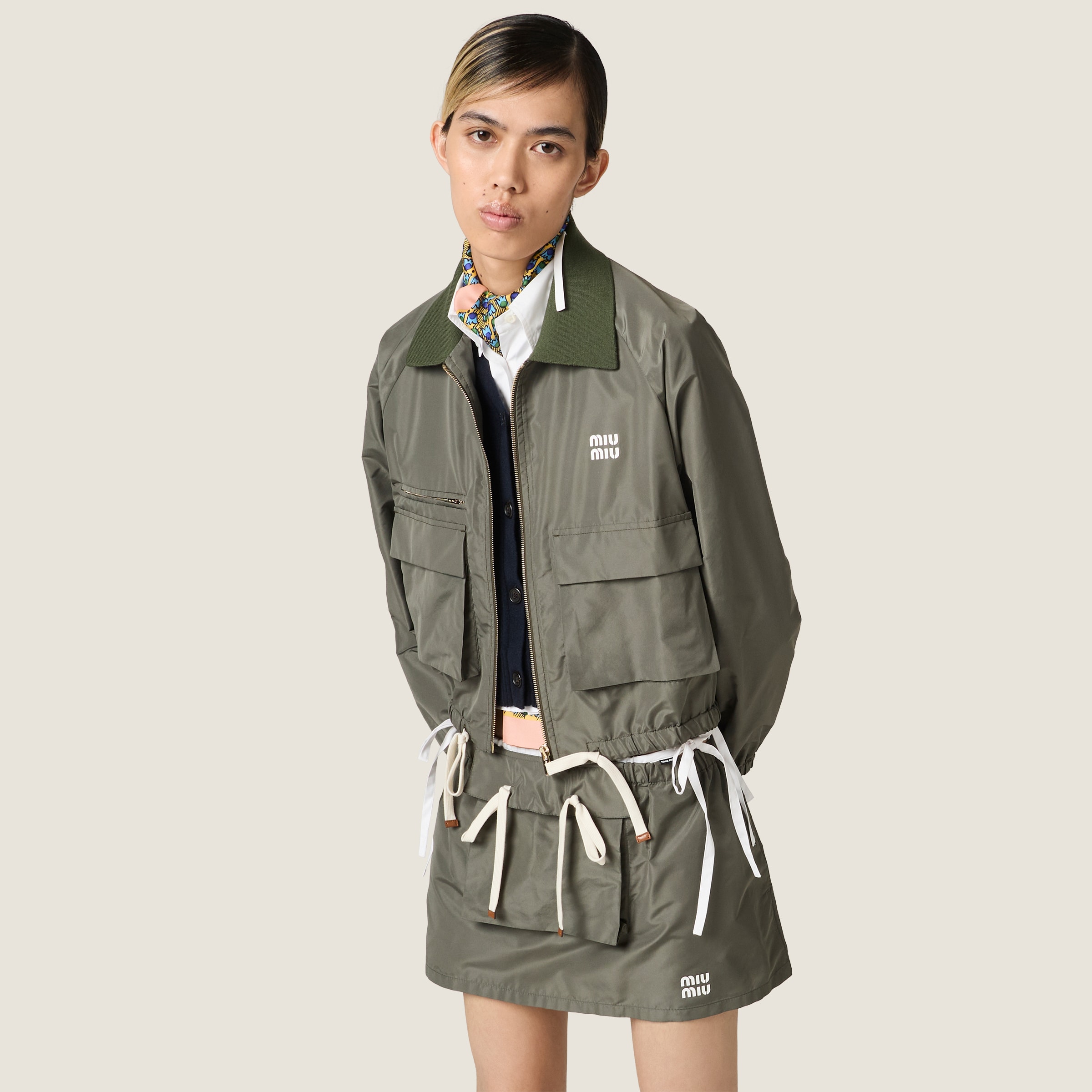 Forest Green Technical Fabric Blouson Jacket | Miu Miu - Denmark