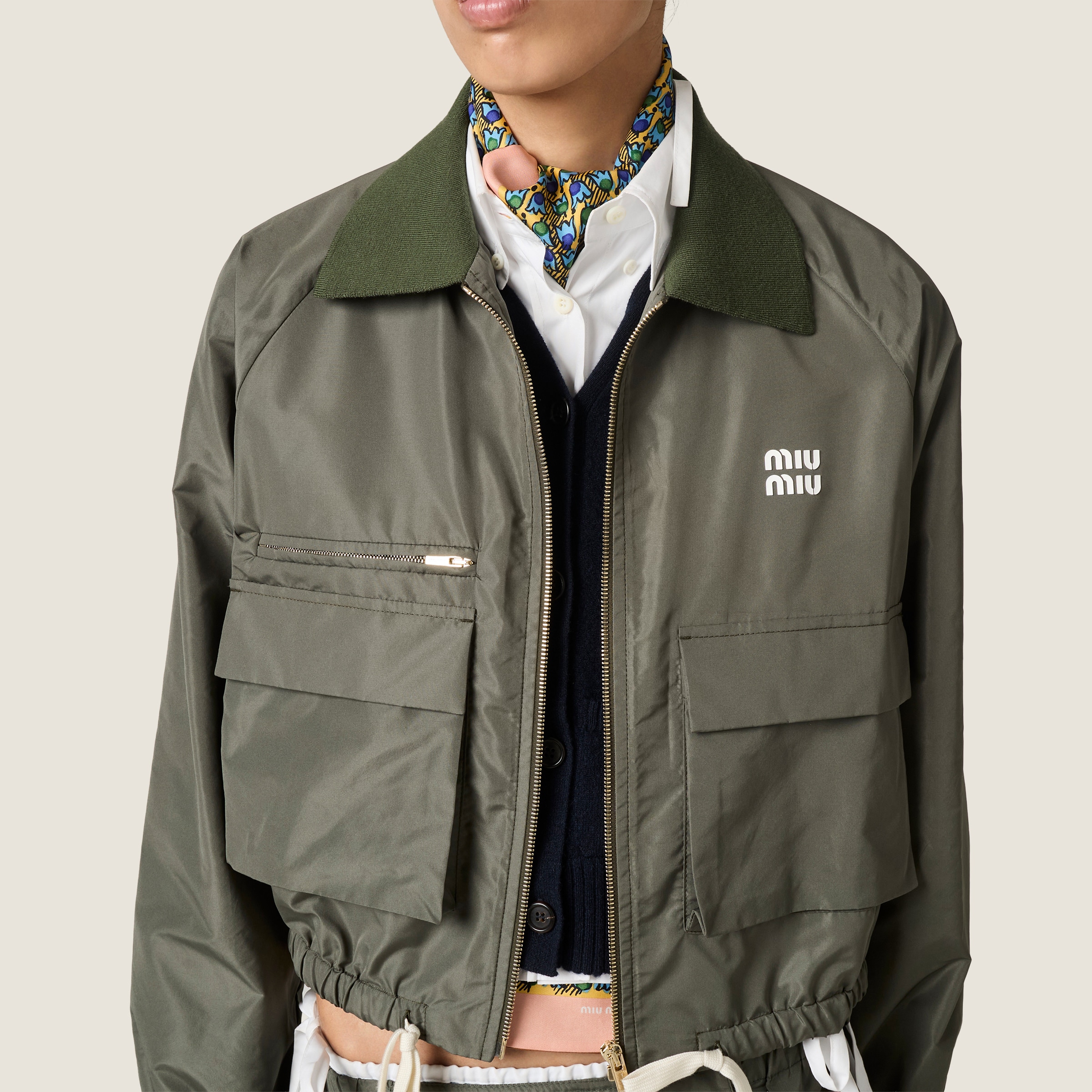MIU MIU ミリタリージャケット Forest Green Technical Fabric Blouson Jacket | Miu Miu - Greece