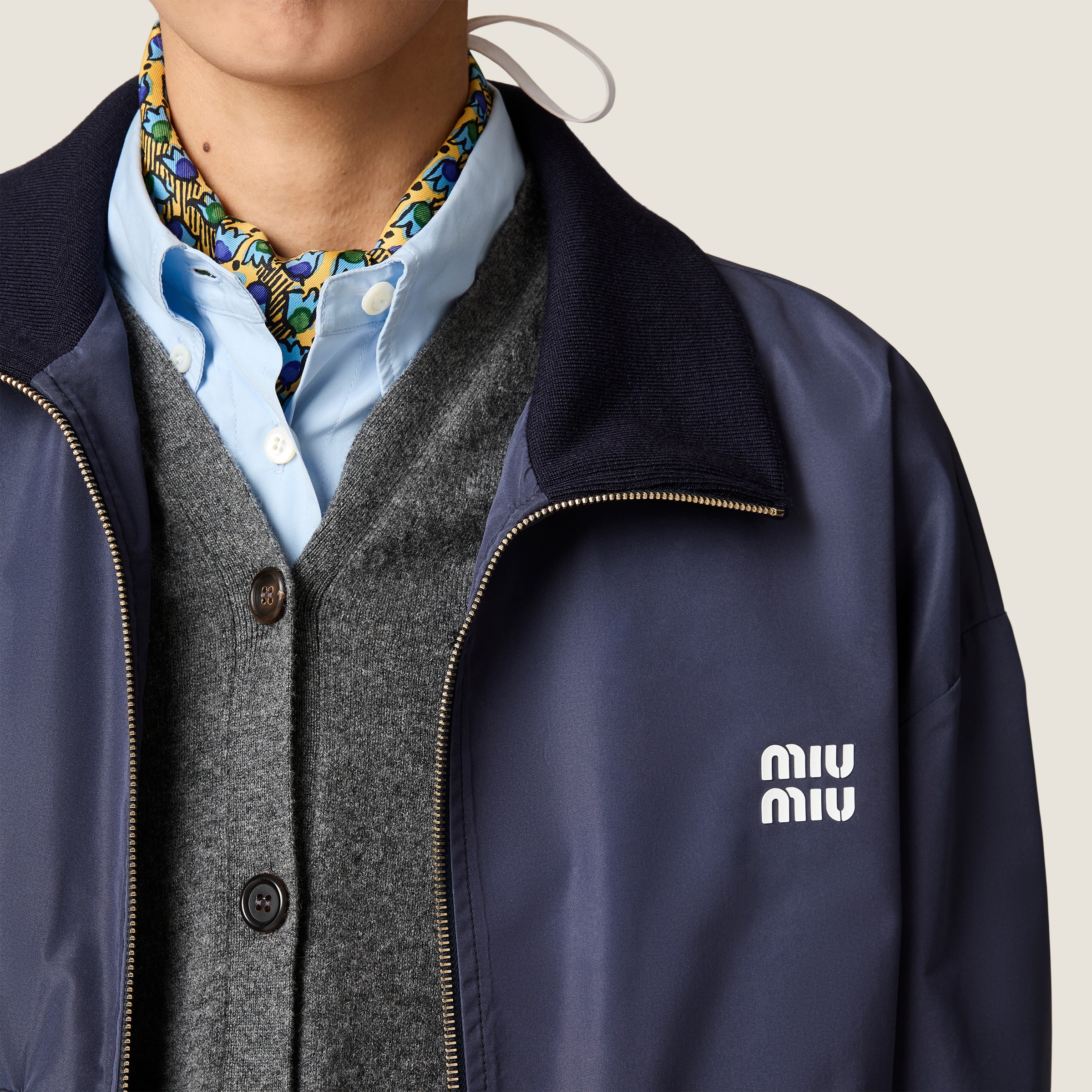 Navy Technical Fabric Blouson Jacket | Miu Miu
