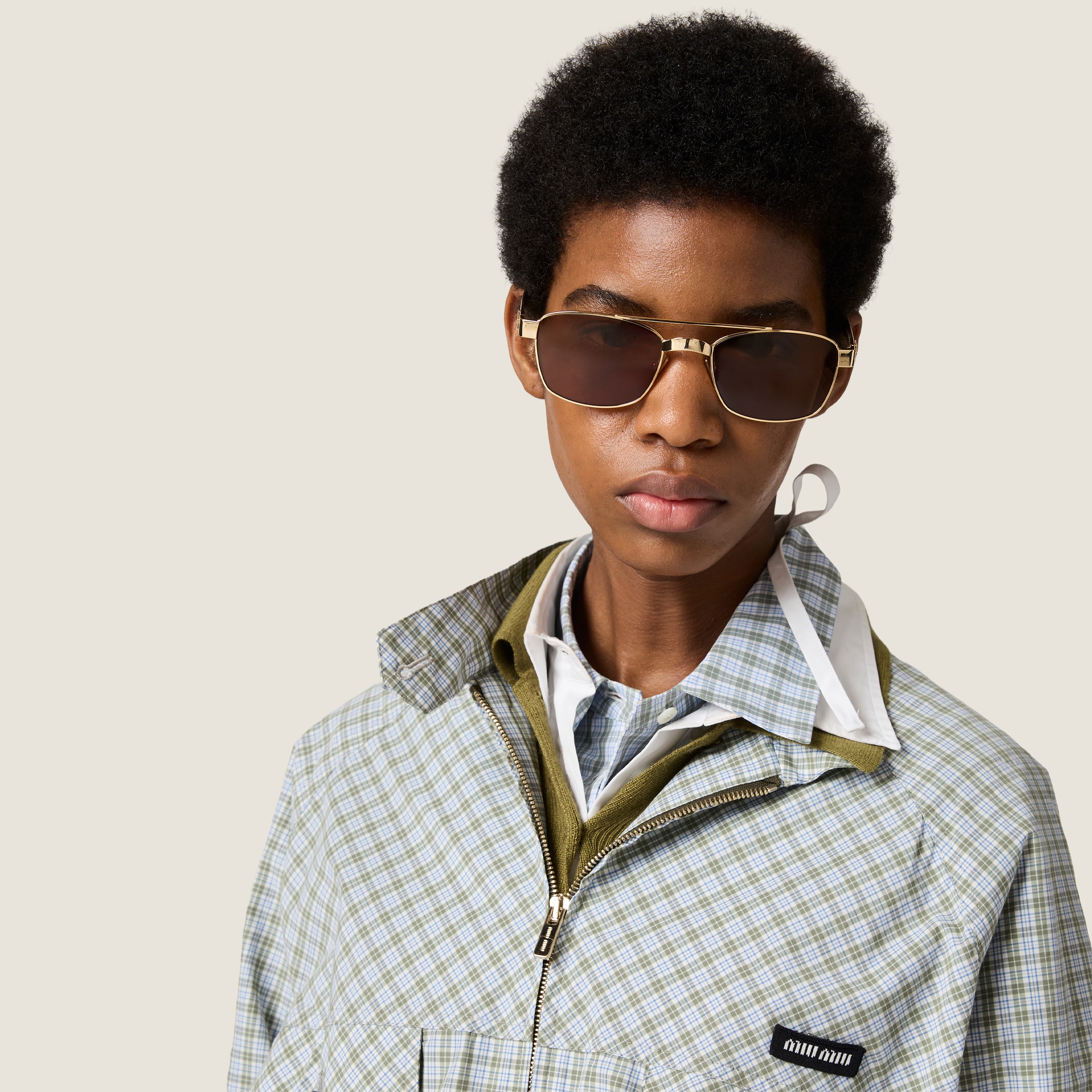 Checked technical fabric blouson jacket - thumbnail 4