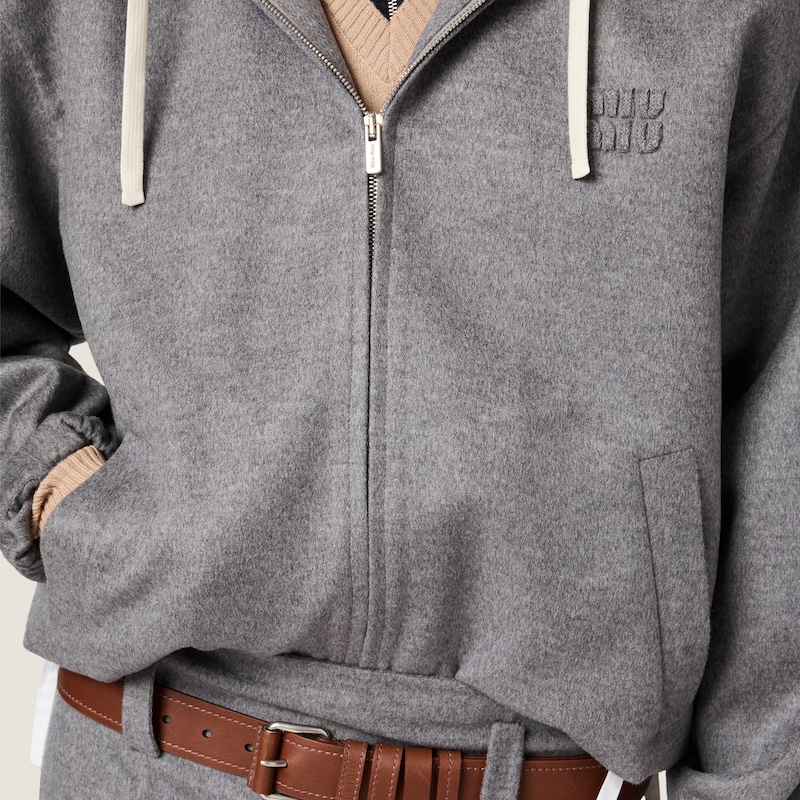 Double cashmere and wool hoodie jacket