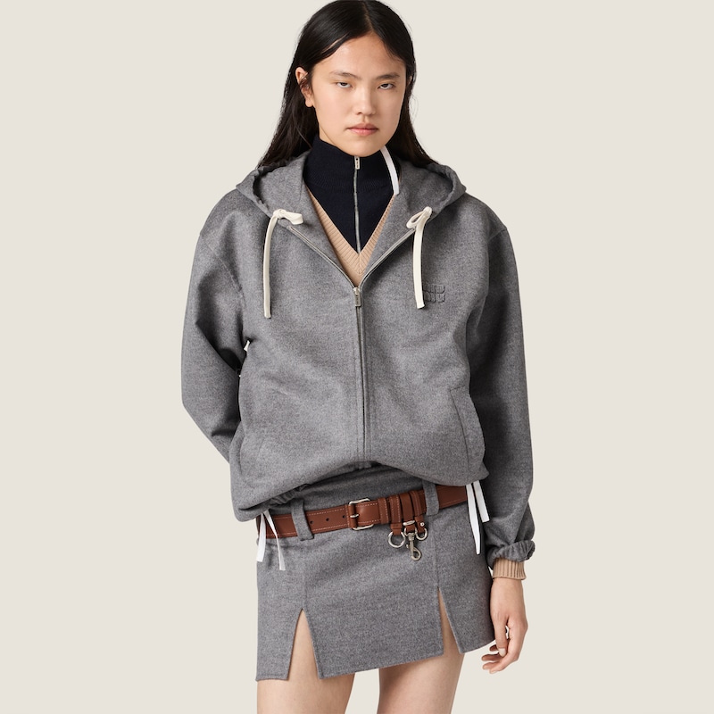 Double cashmere and wool hoodie jacket