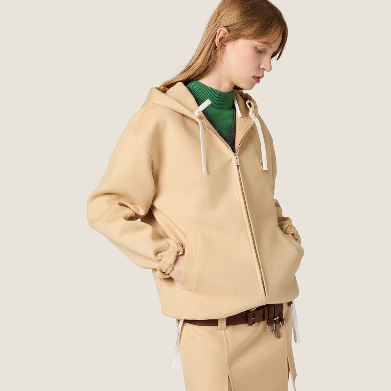 Veste à capuche en double cachemire et laine