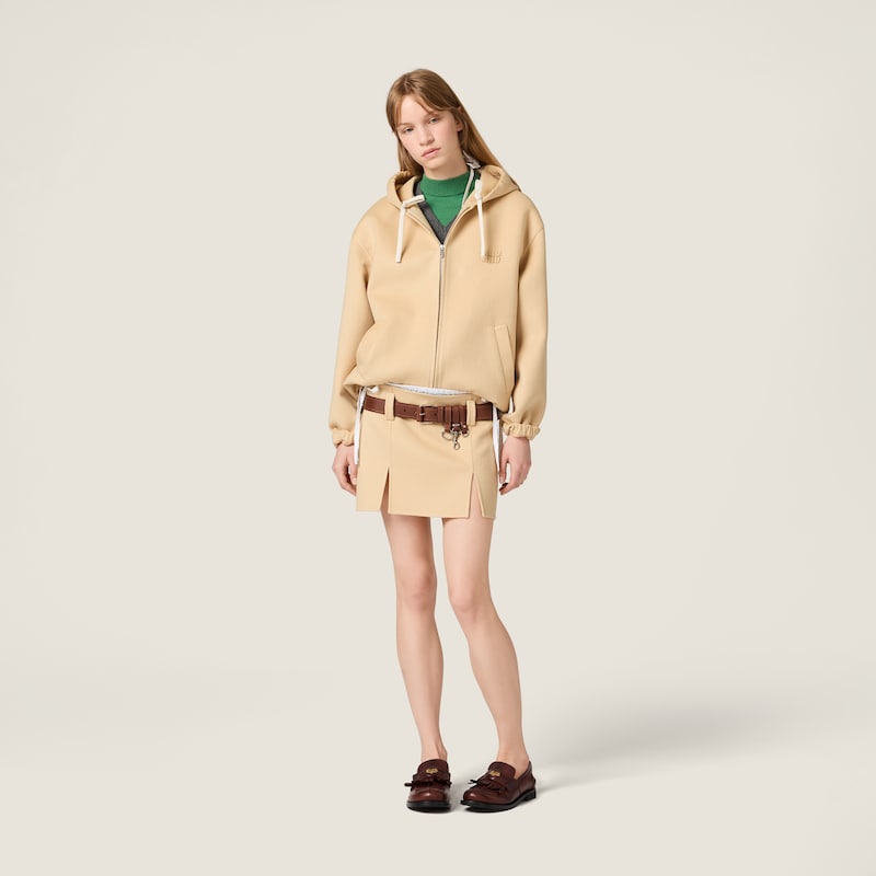 Veste à capuche en double cachemire et laine
