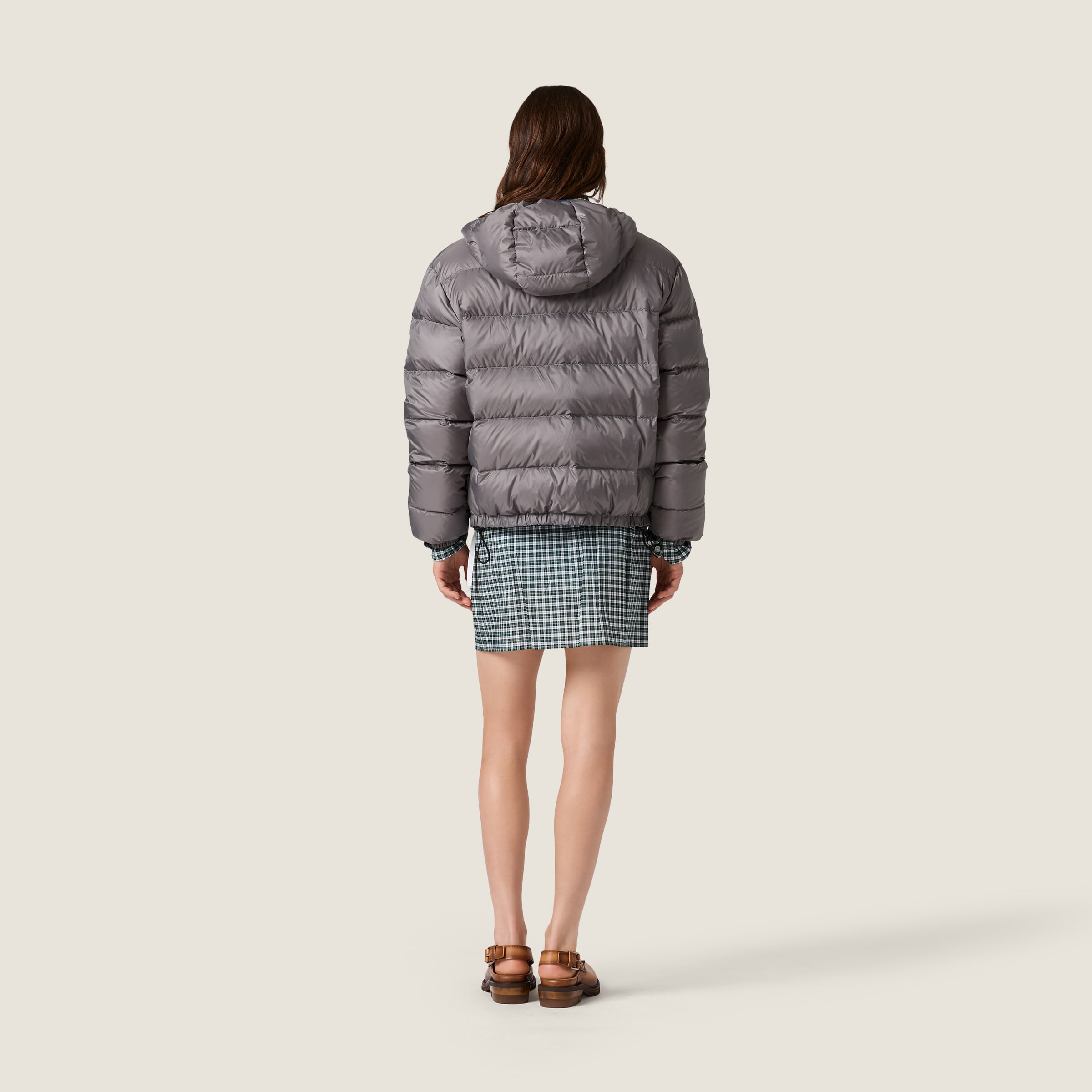 Light pongé down hoodie jacket - thumbnail 3