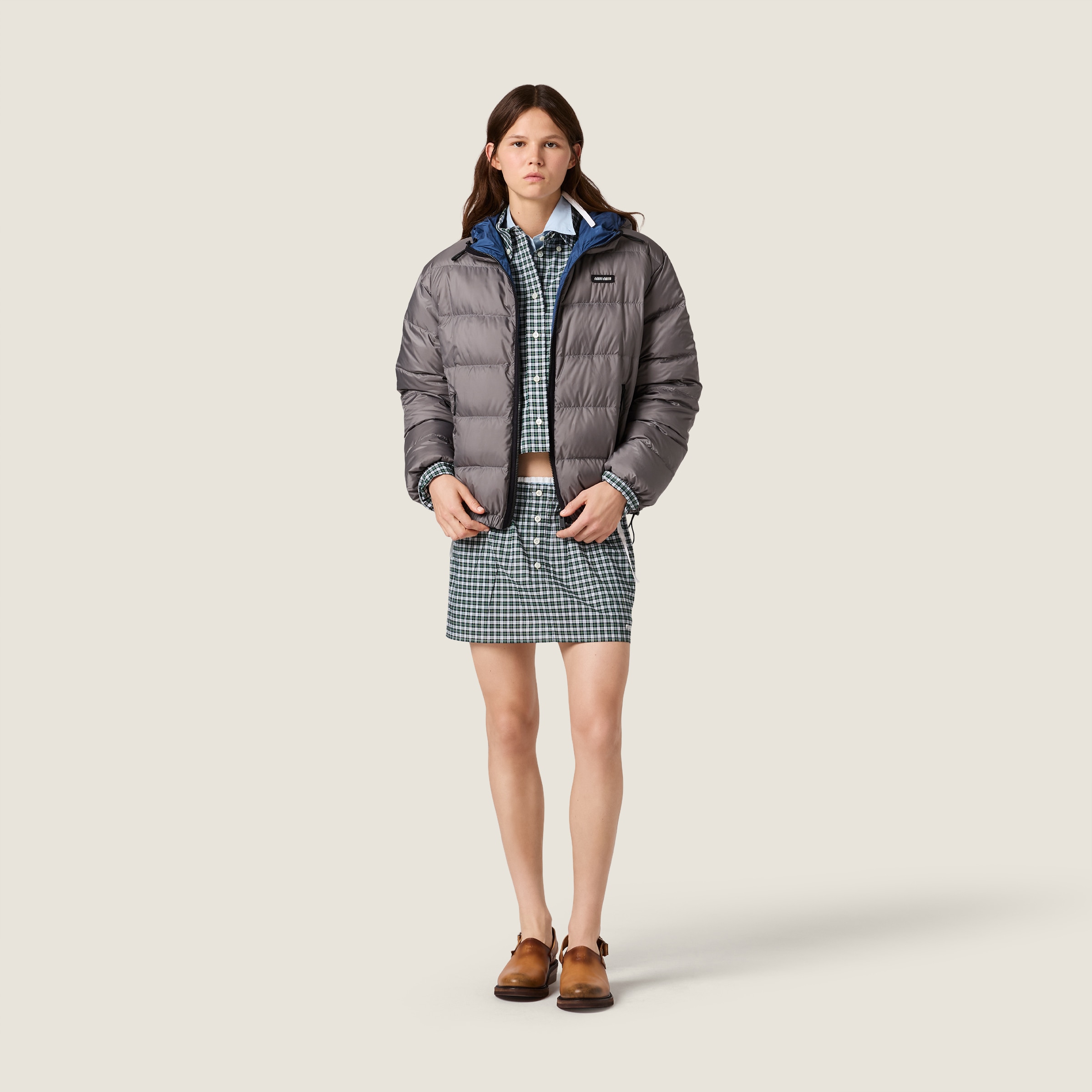 Light pongé down hoodie jacket - thumbnail 2