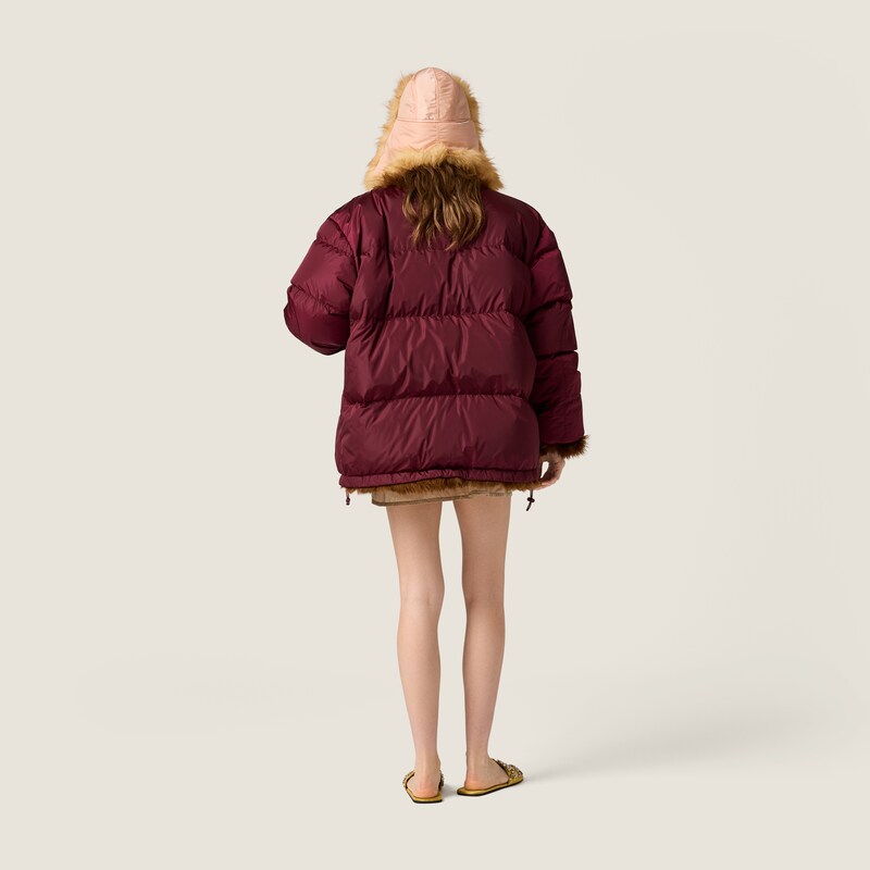 Reversible technical fabric and shearling down jacket