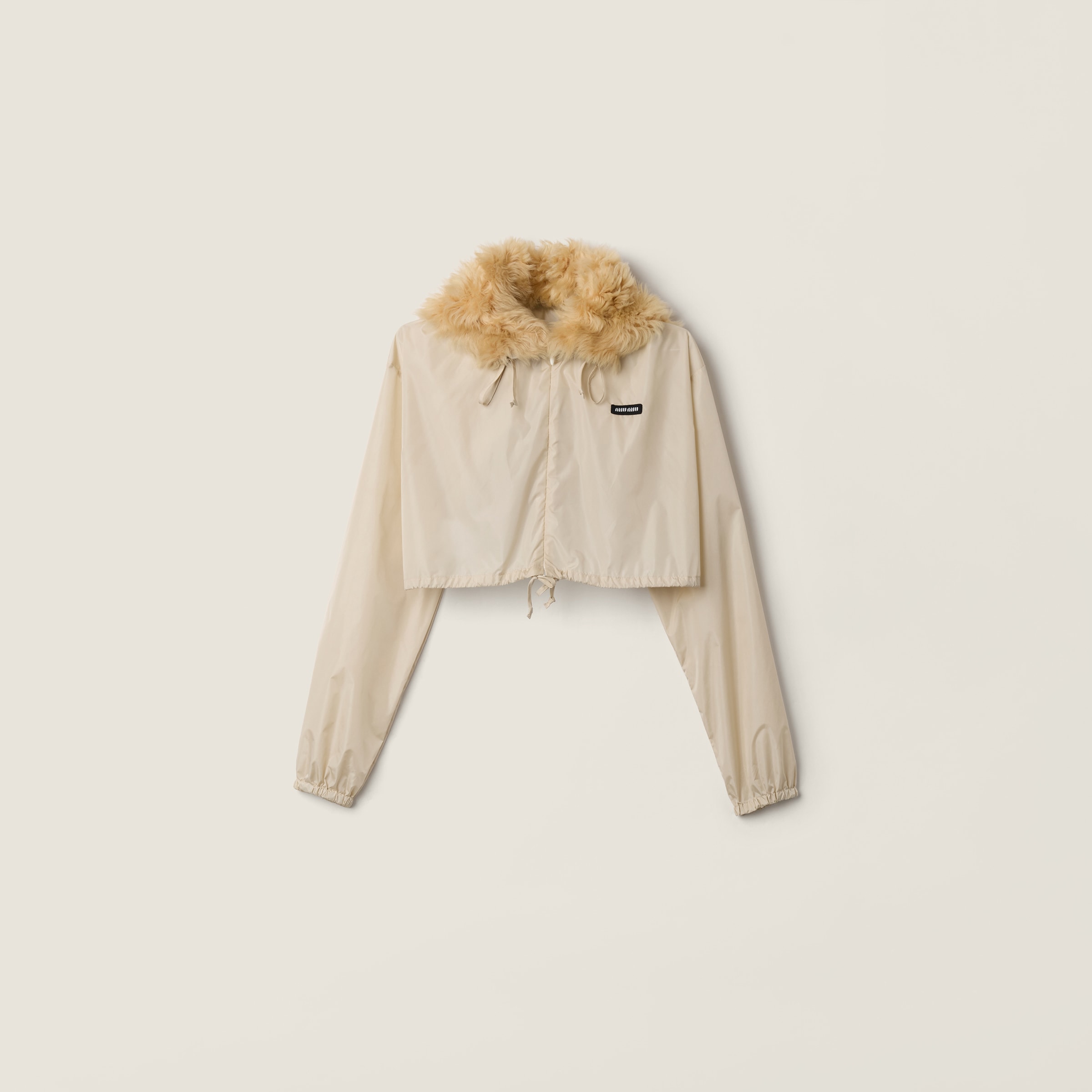 Ivory Technical Fabric And Shearling Windbreaker | Miu Miu