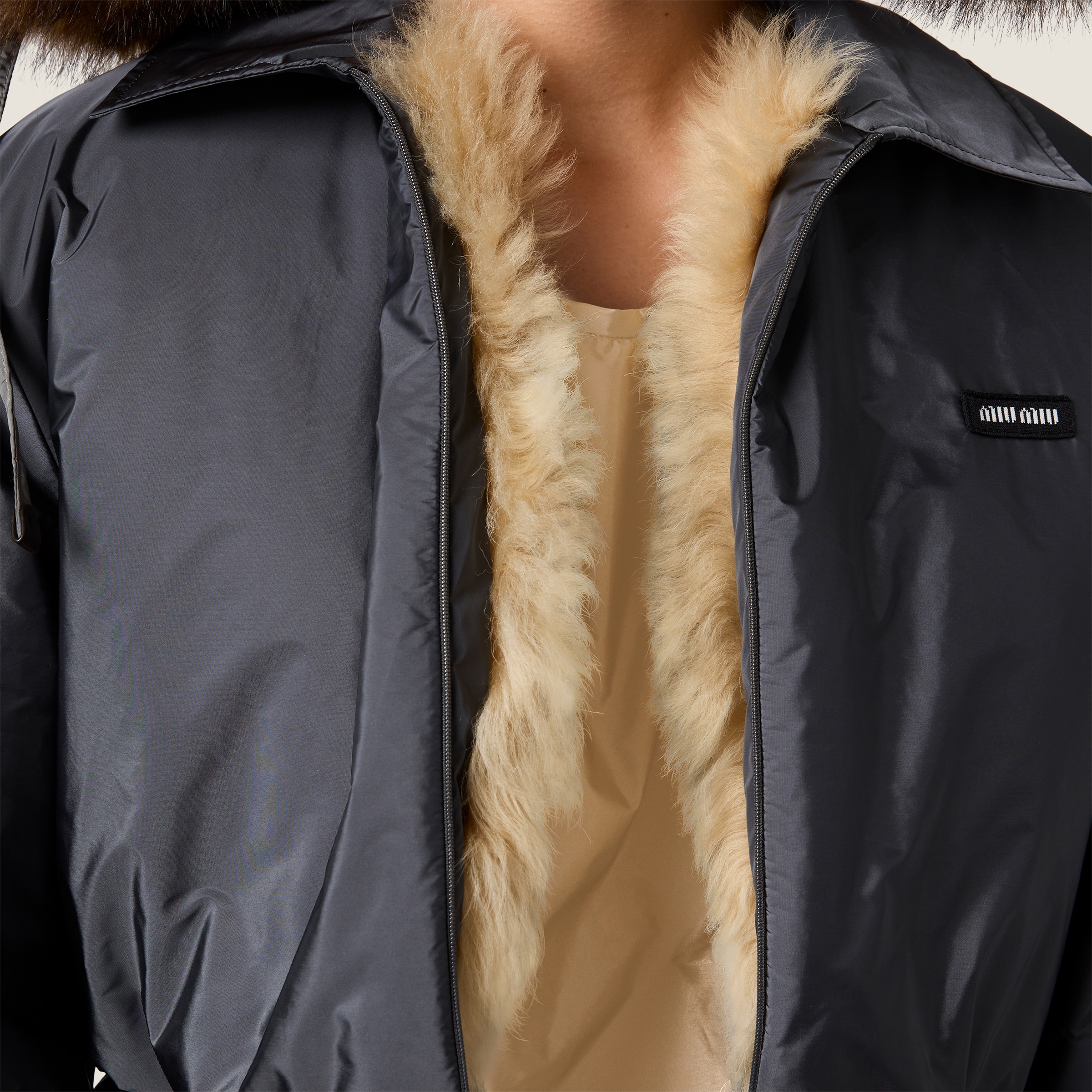 Technical fabric and shearling blouson jacket - thumbnail 4