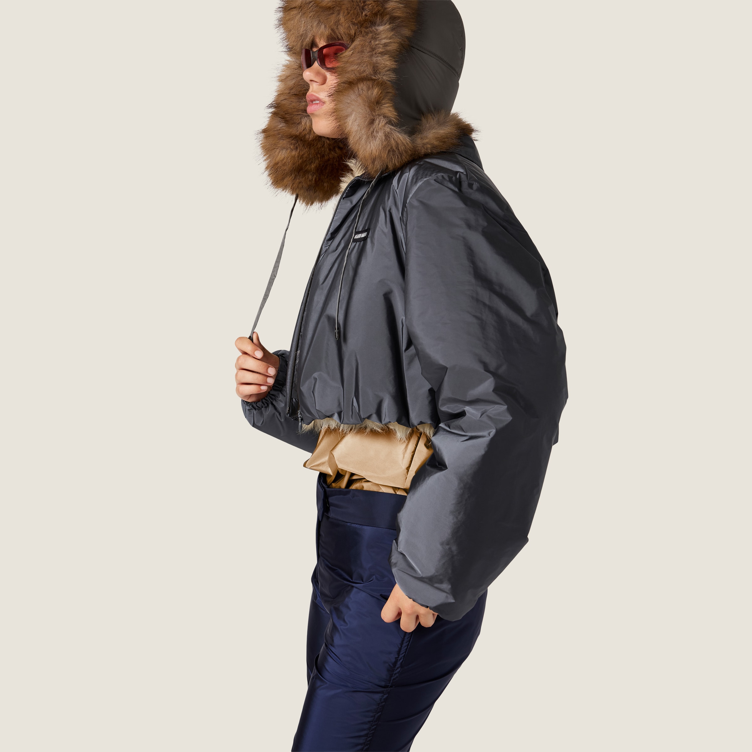 Technical fabric and shearling blouson jacket - thumbnail 5