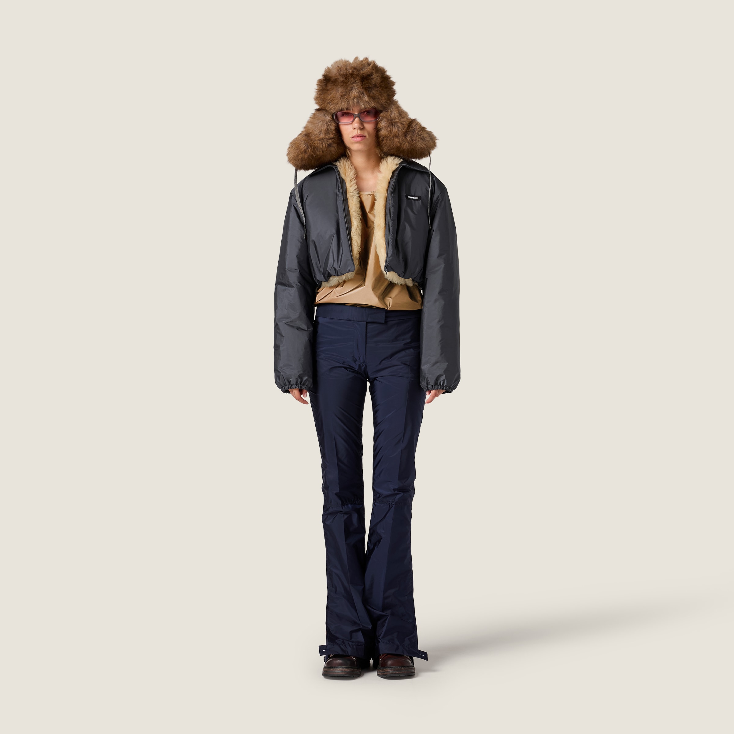 Technical fabric and shearling blouson jacket - thumbnail 2
