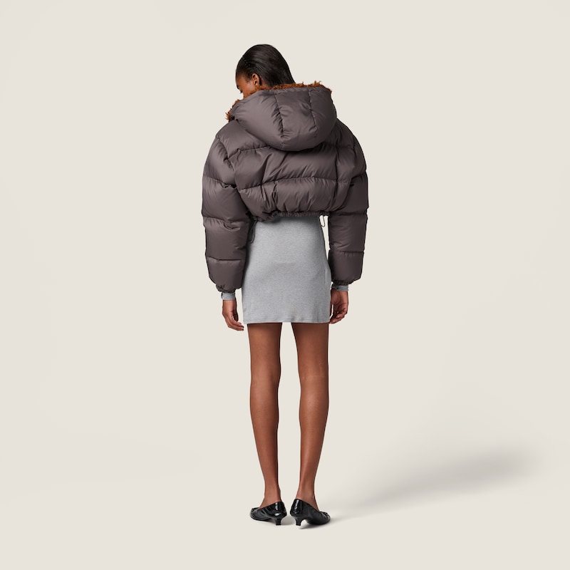 Technical pongé and mohair down jacket