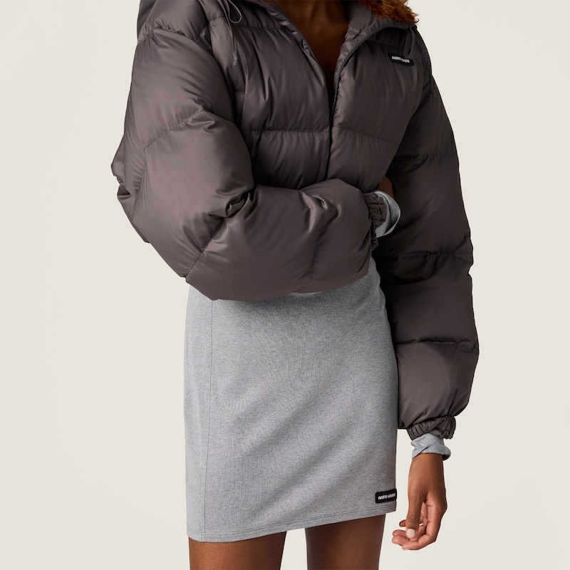 Technical pongé and mohair down jacket