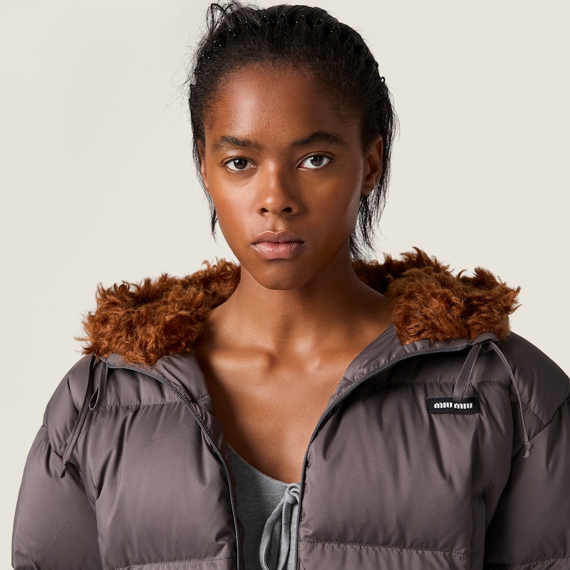 Technical pongé and mohair down jacket