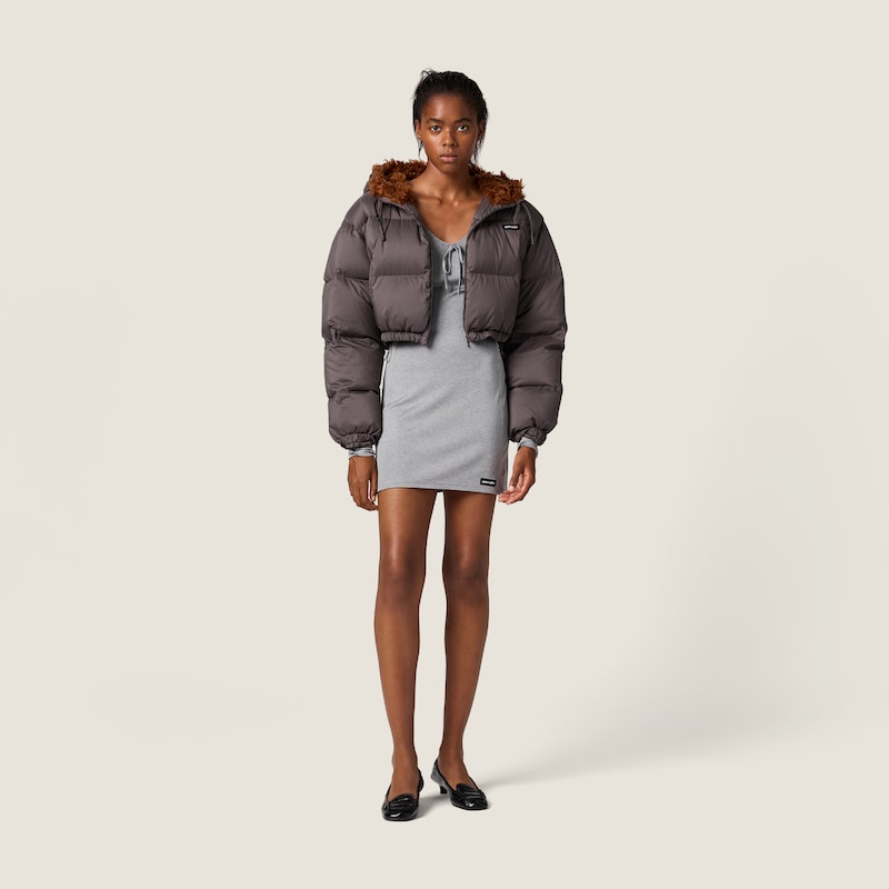 Technical pongé and mohair down jacket