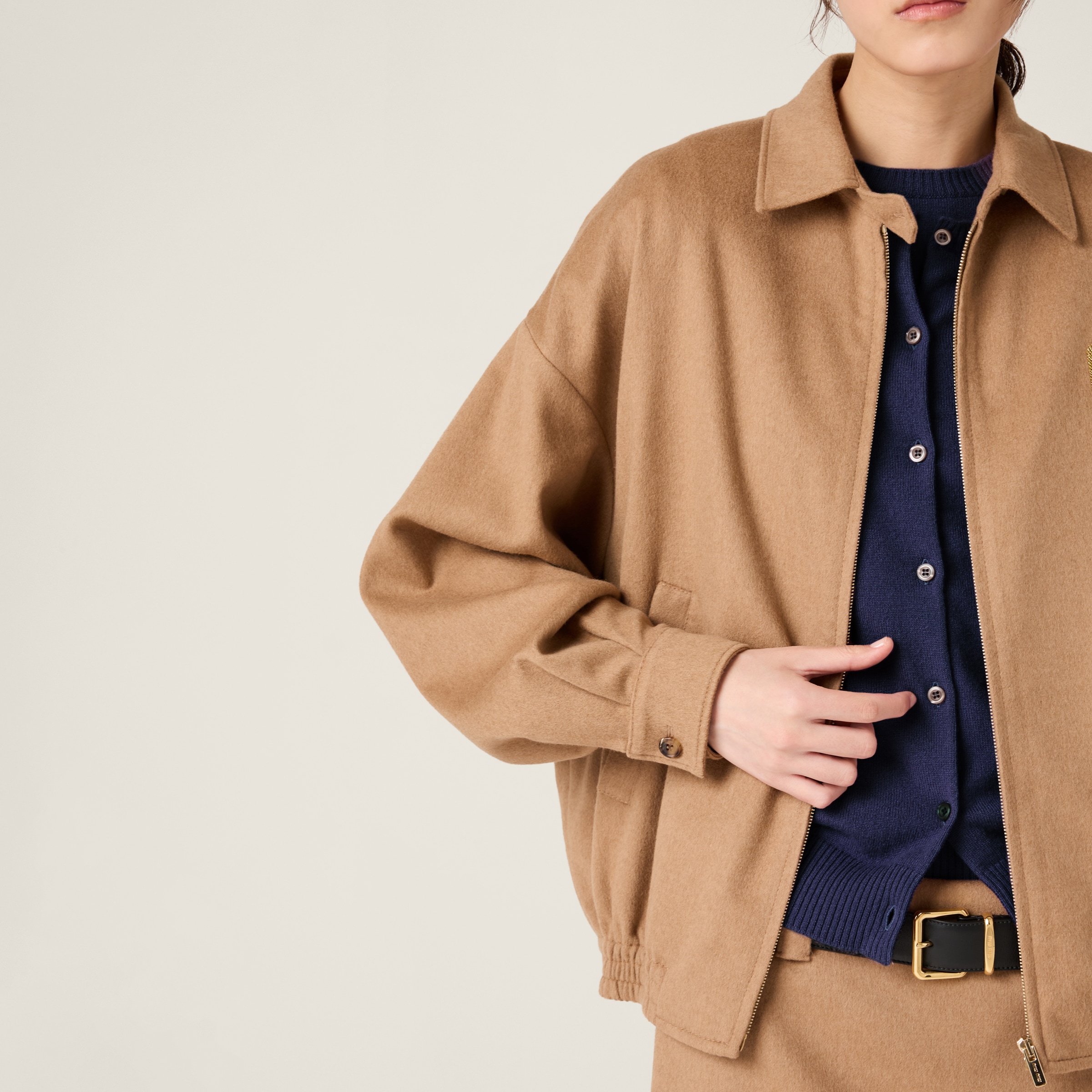 Miu Miu Camel-hair Blouson In Camel Brown