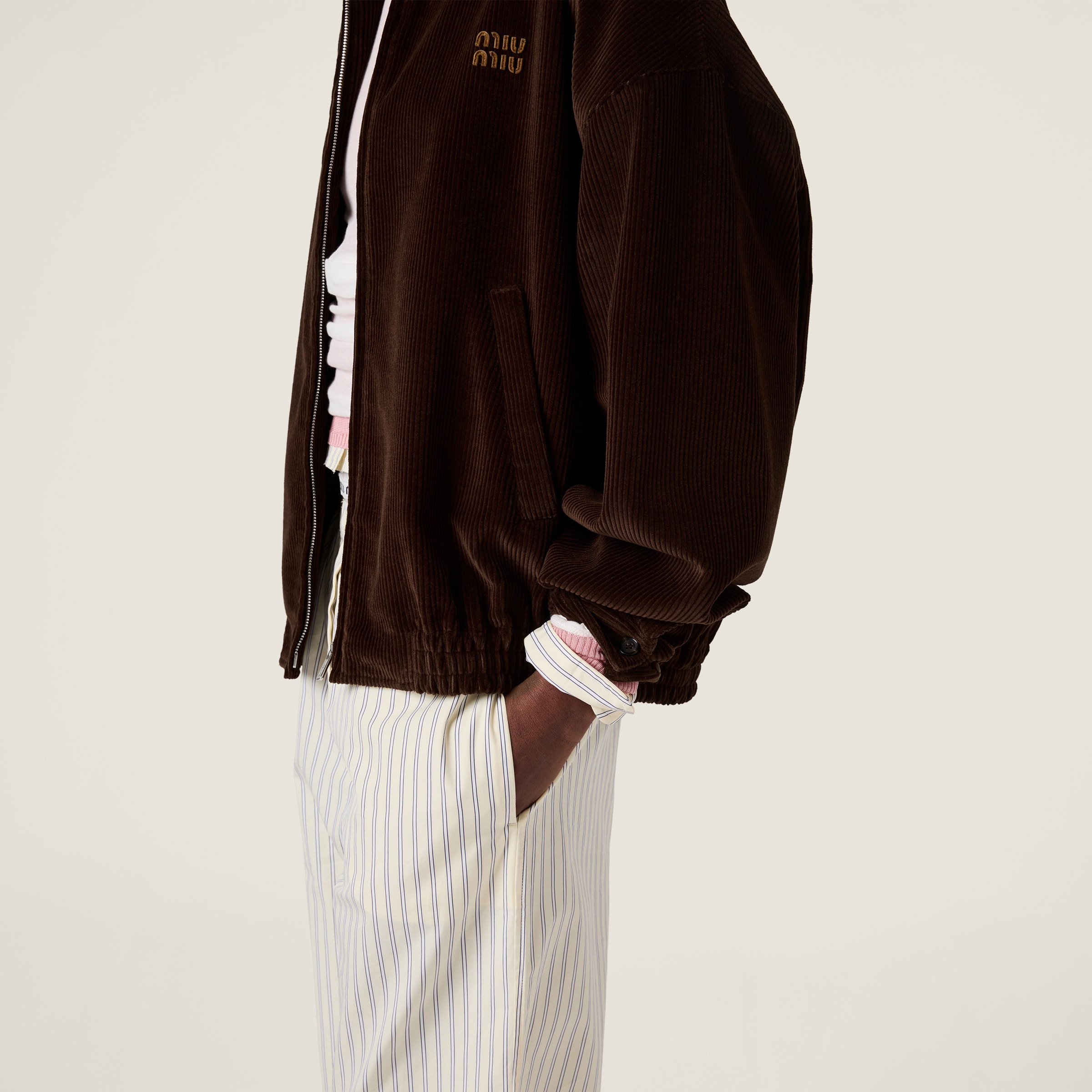 Cocoa Brown Corduroy Blouson Jacket | Miu Miu - United States