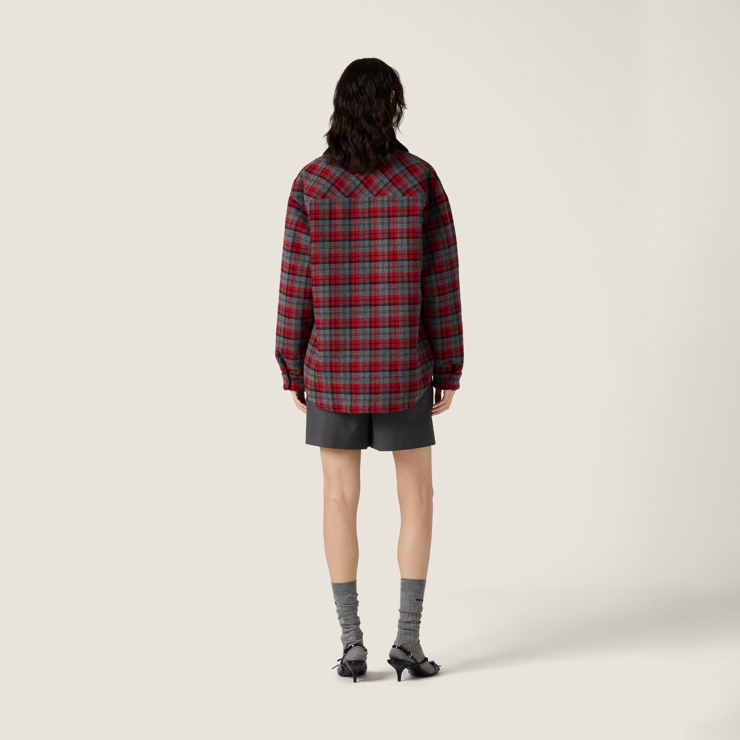 Miu Miu Medium-weight Plaid Check Down Jacket In Brown