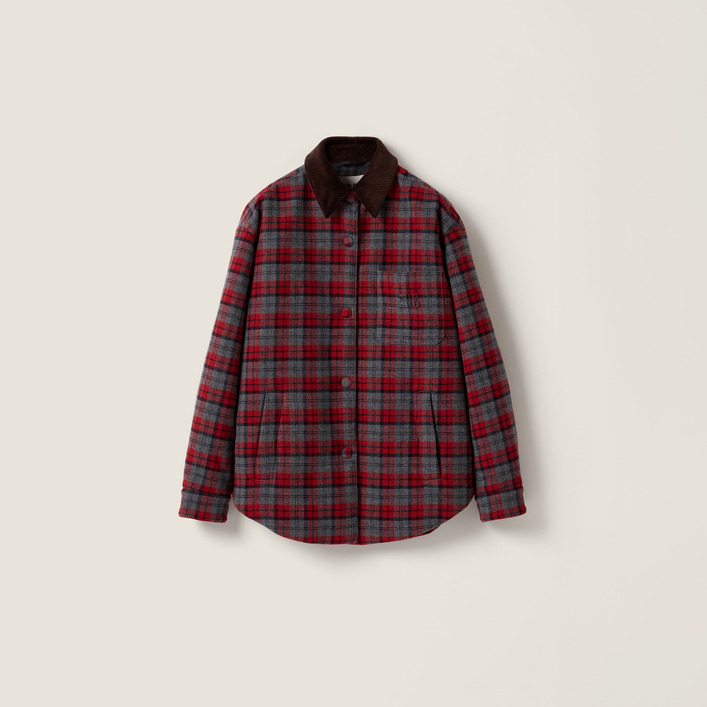Miu Miu Medium-weight Plaid Check Down Jacket In Brown