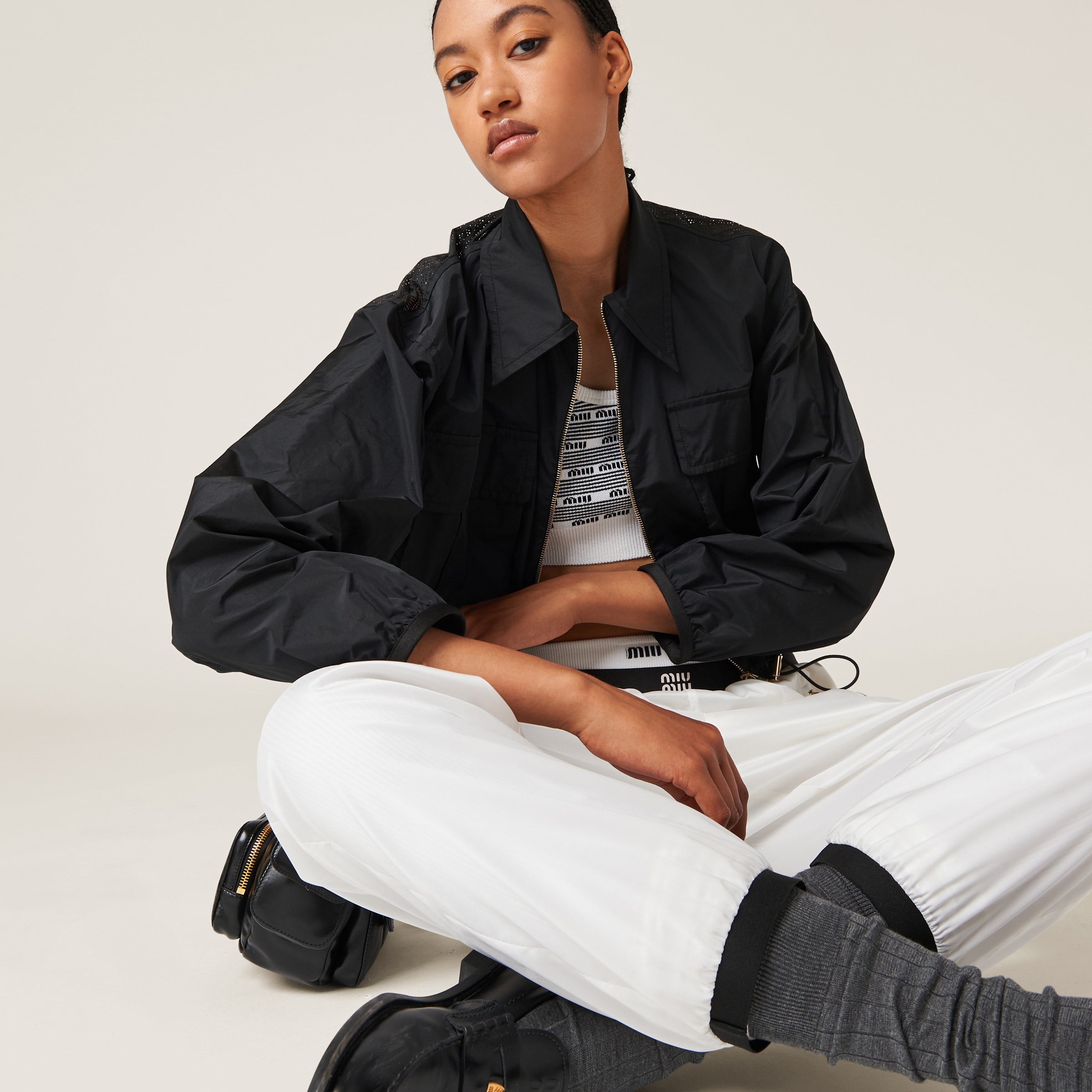 Black Technical Silk Blouson Jacket | Miu Miu