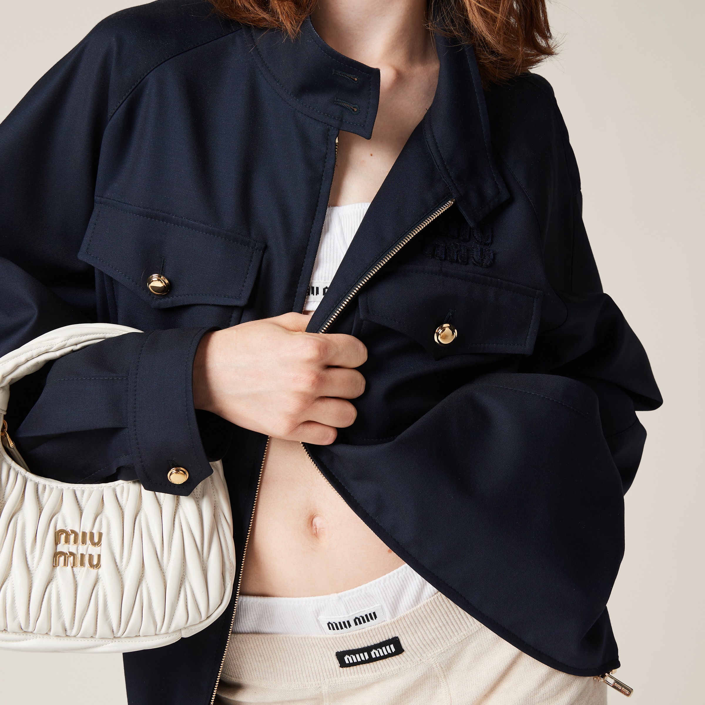 【日本入手困難】ミュウミュウ Batavia blouson jacket ブルゾン Navy Batavia Blouson Jacket | Miu Miu