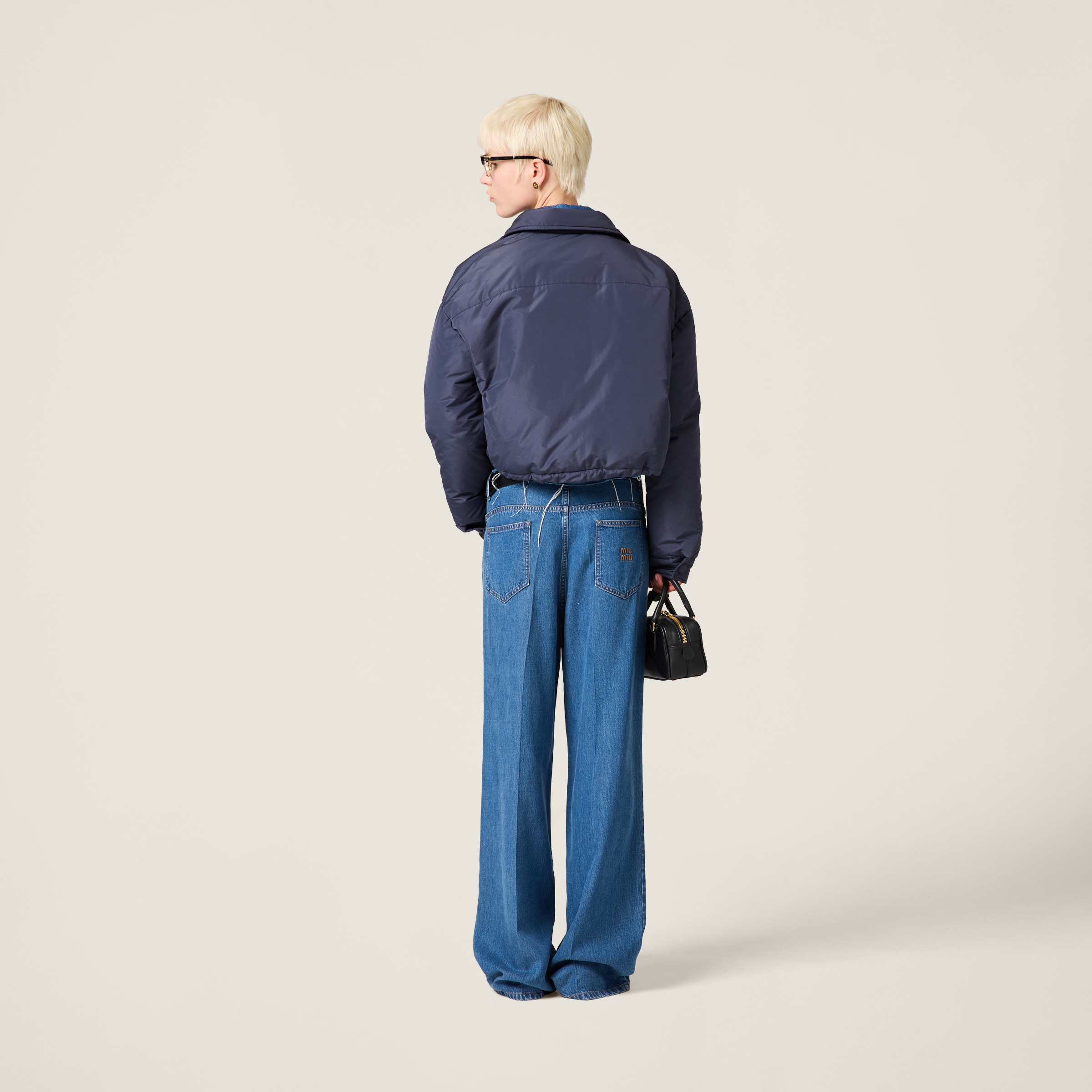 Miu Miu Oversized Crop Down Jacket In Navy
