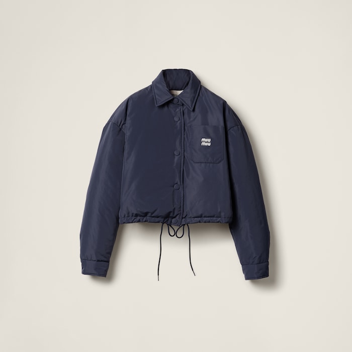 Navy Technical Pongé Cropped Down Jacket | Miu Miu