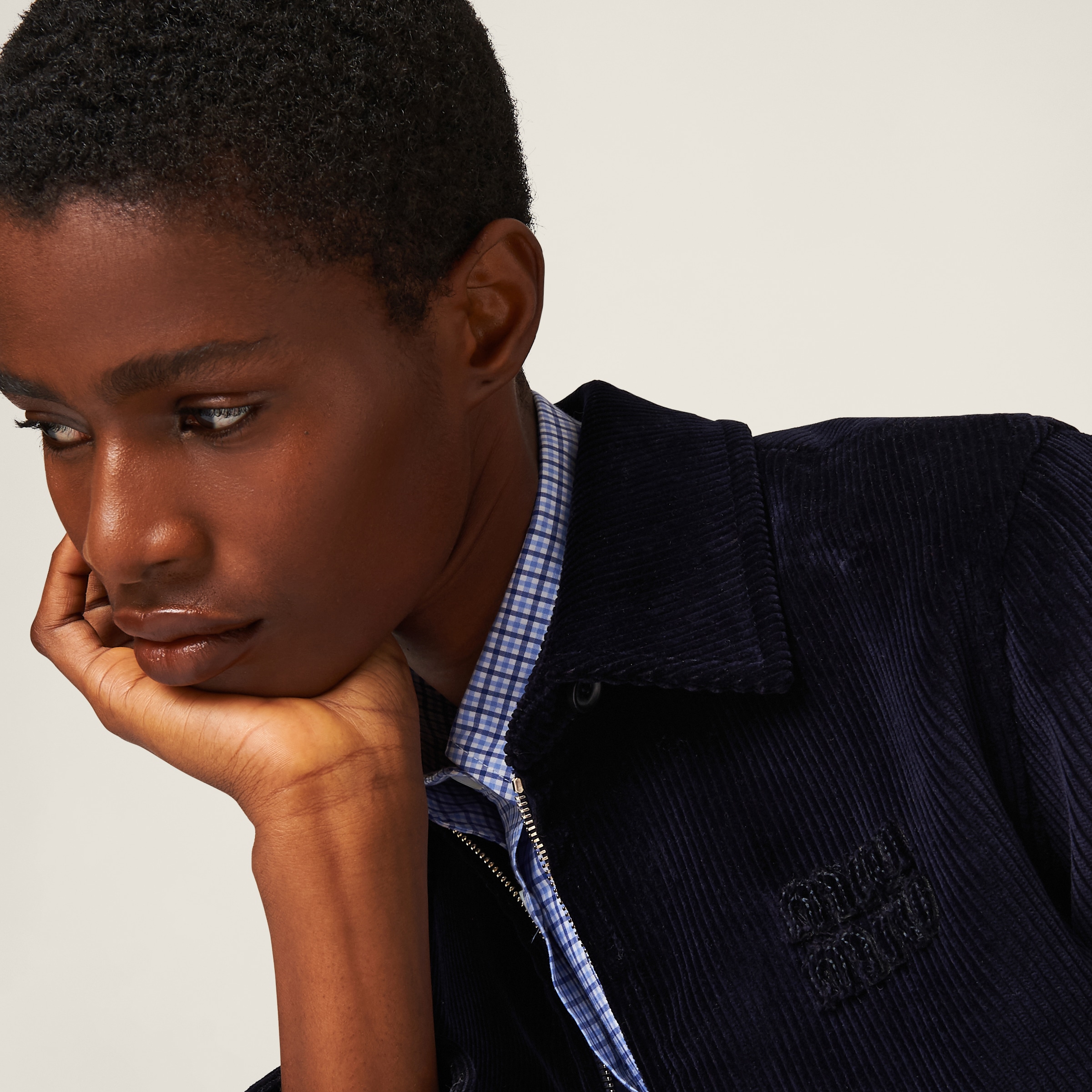 Navy Corduroy Blouson Jacket | Miu Miu