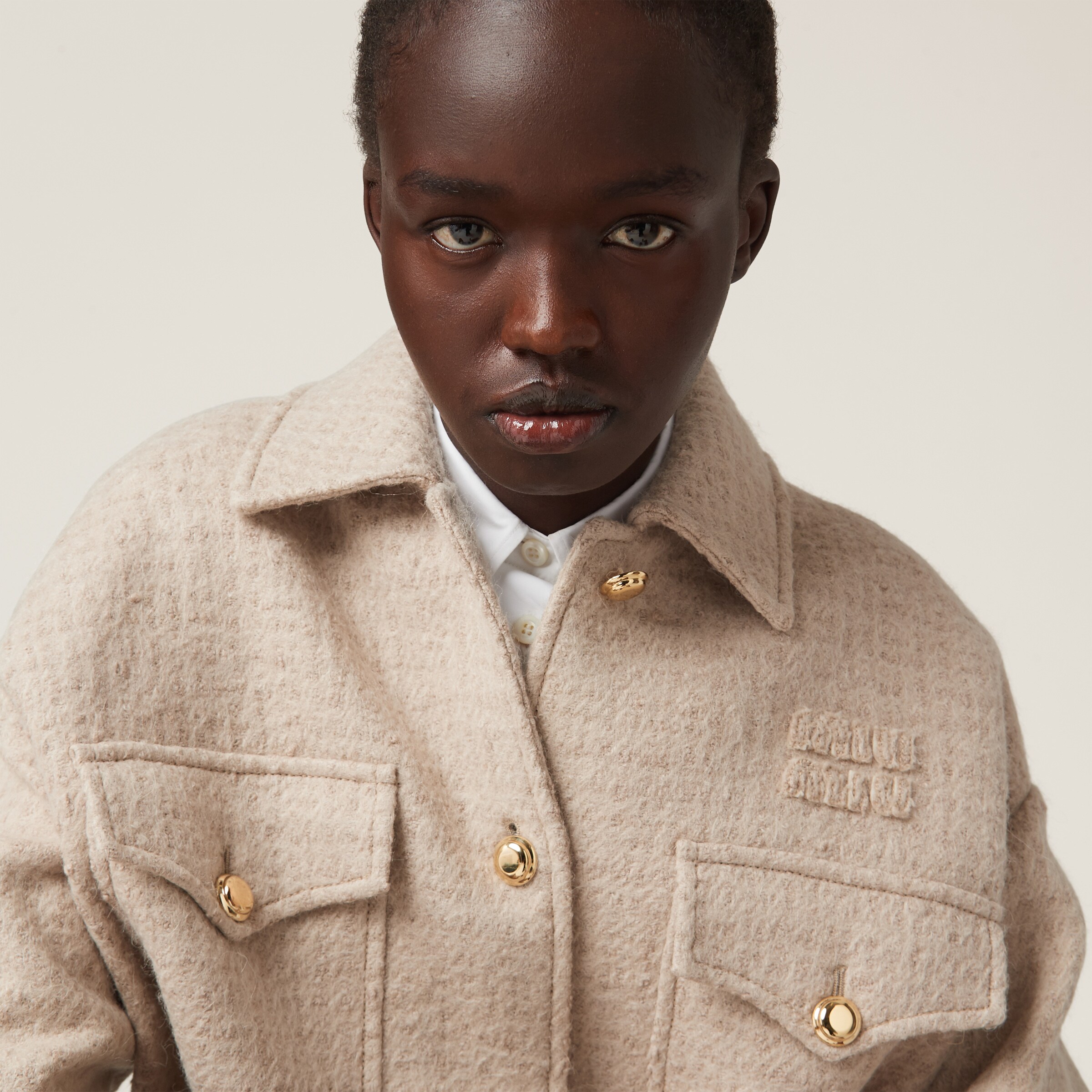 Albino White Wool Blouson Jacket | Miu Miu