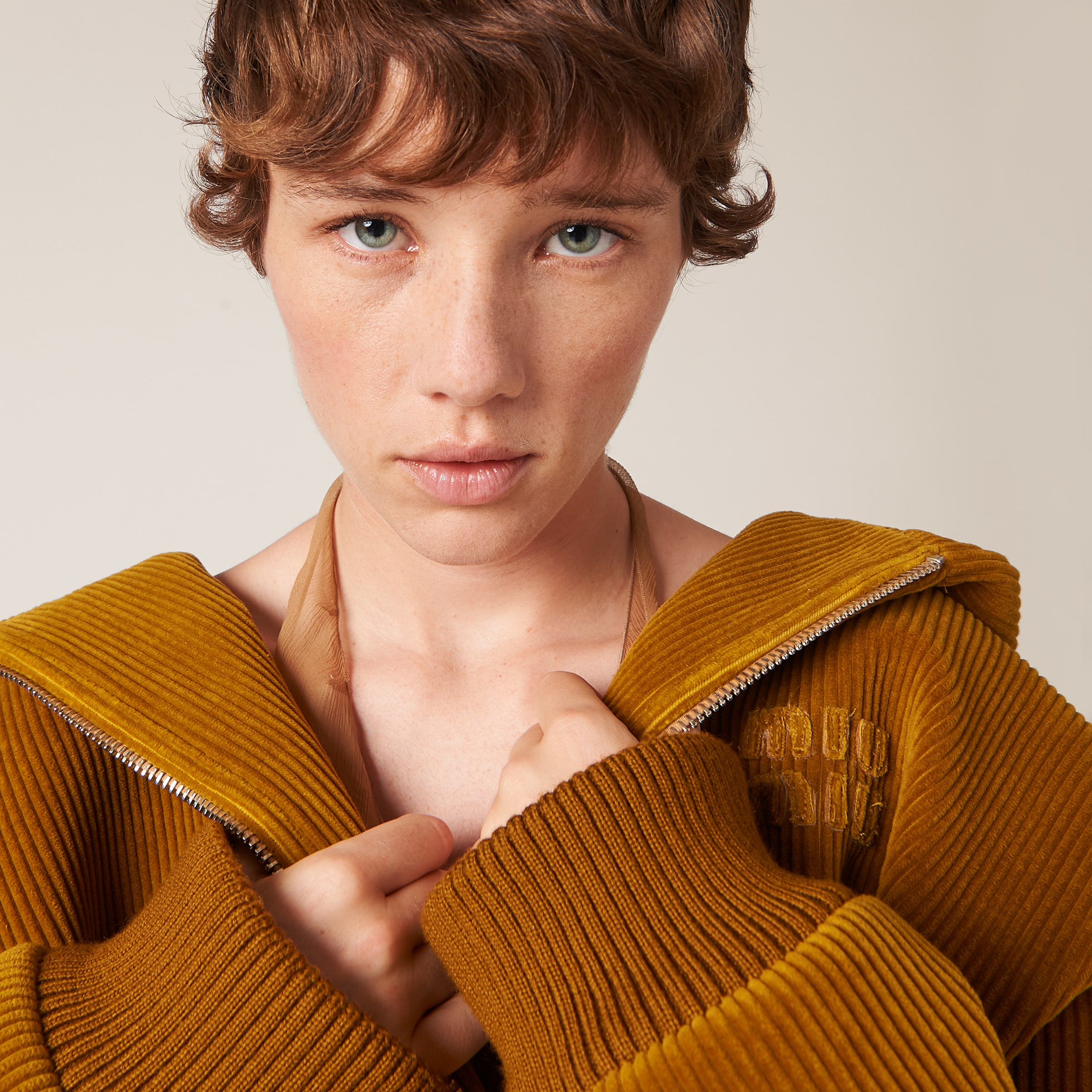 Ochre Corduroy Hoodie Jacket Miu Miu