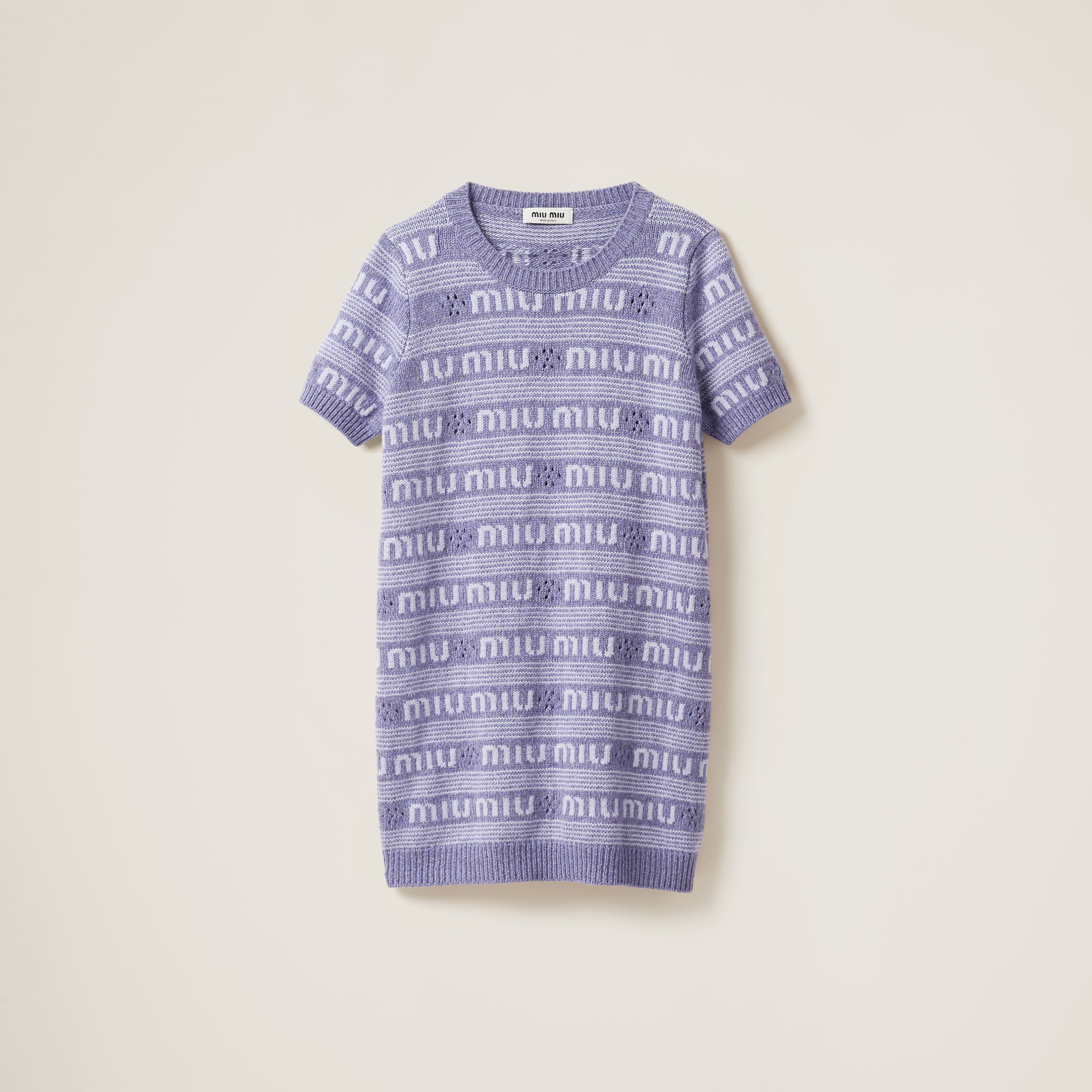 Miu Miu Multicolor Embroidered Wool Blend Mini Sweater Dress In Wisteria