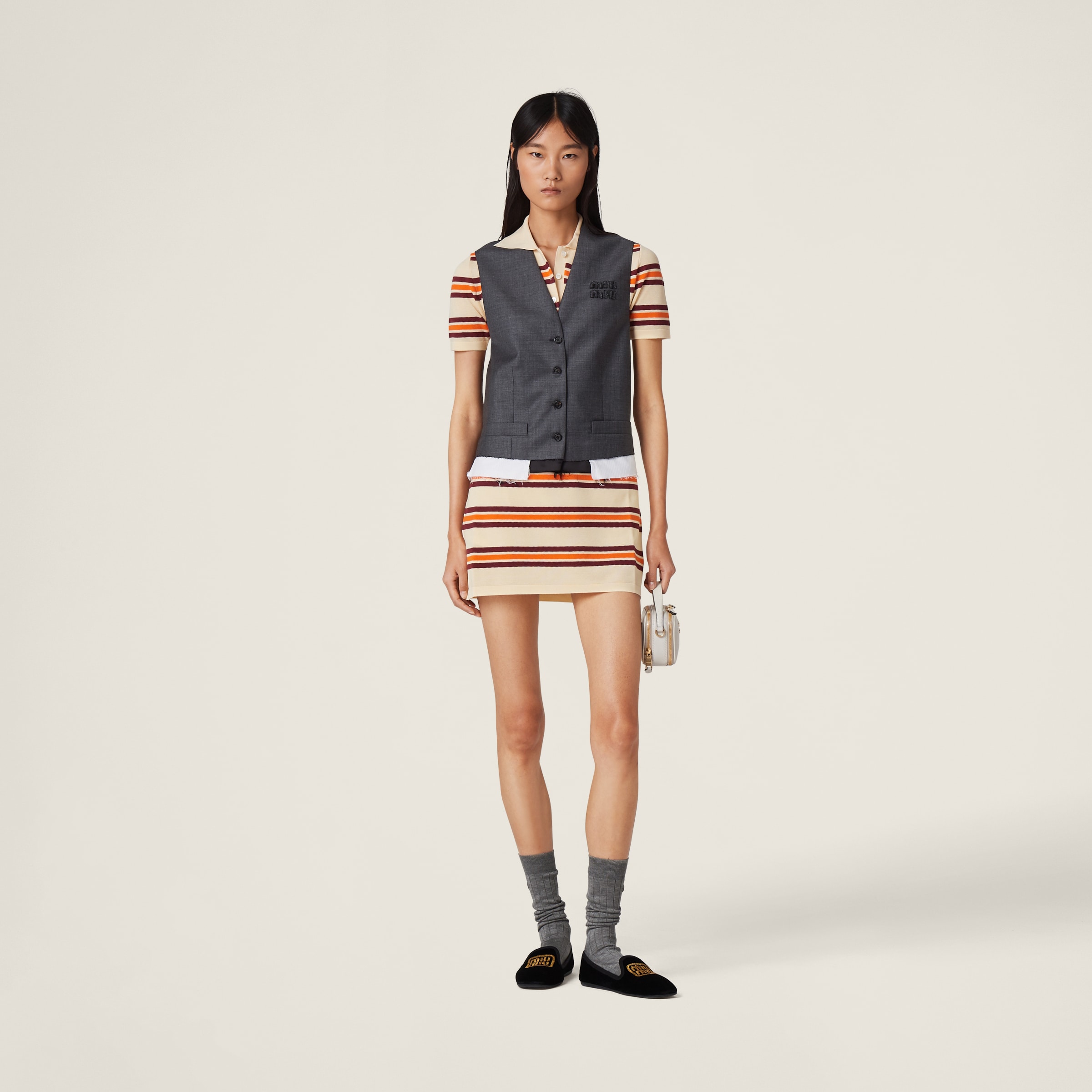 Miumiu 2026 Polo Collar and High-Waisted Pleated Skirt Cotton