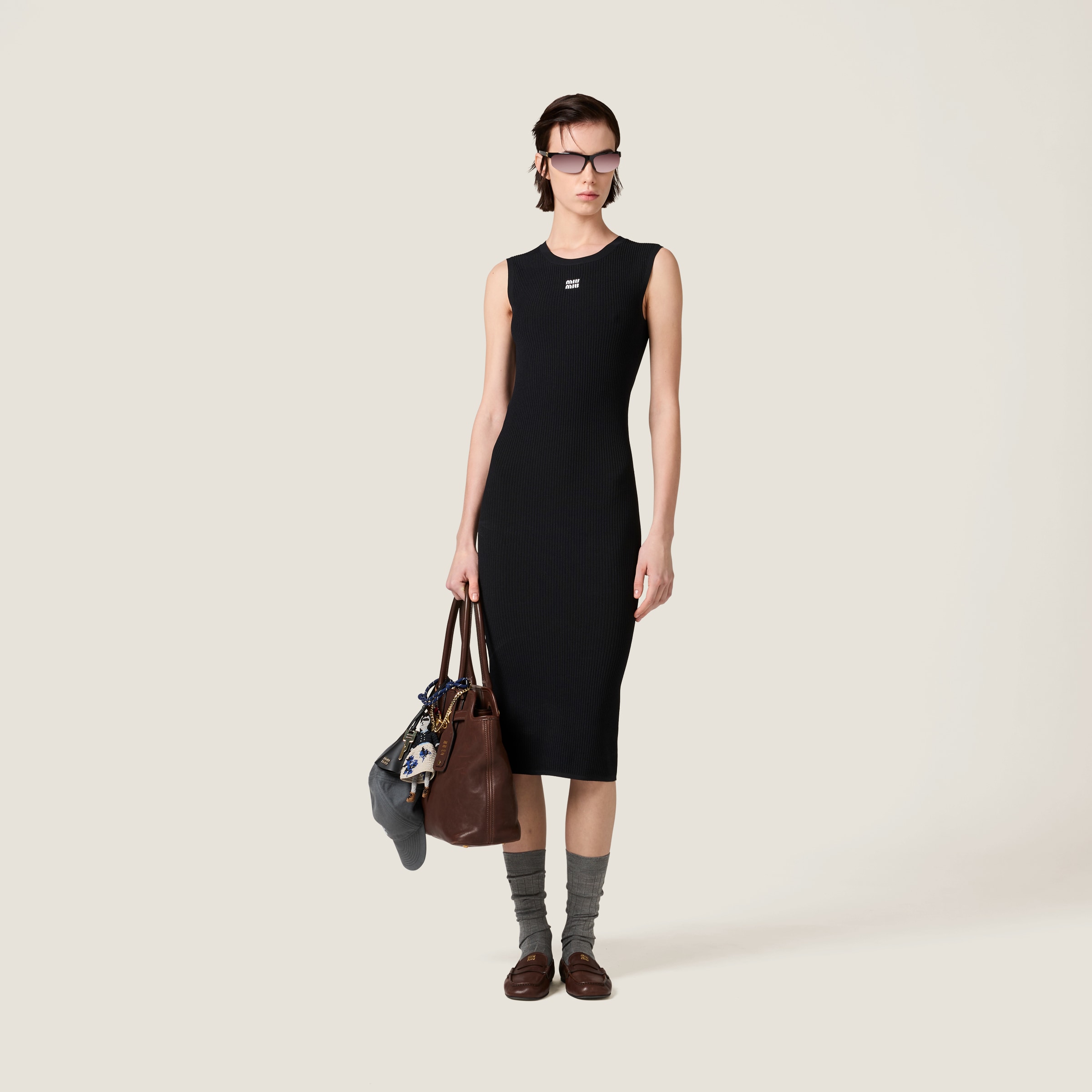 Miu Miu Viscose Round-neck Dress In Black
