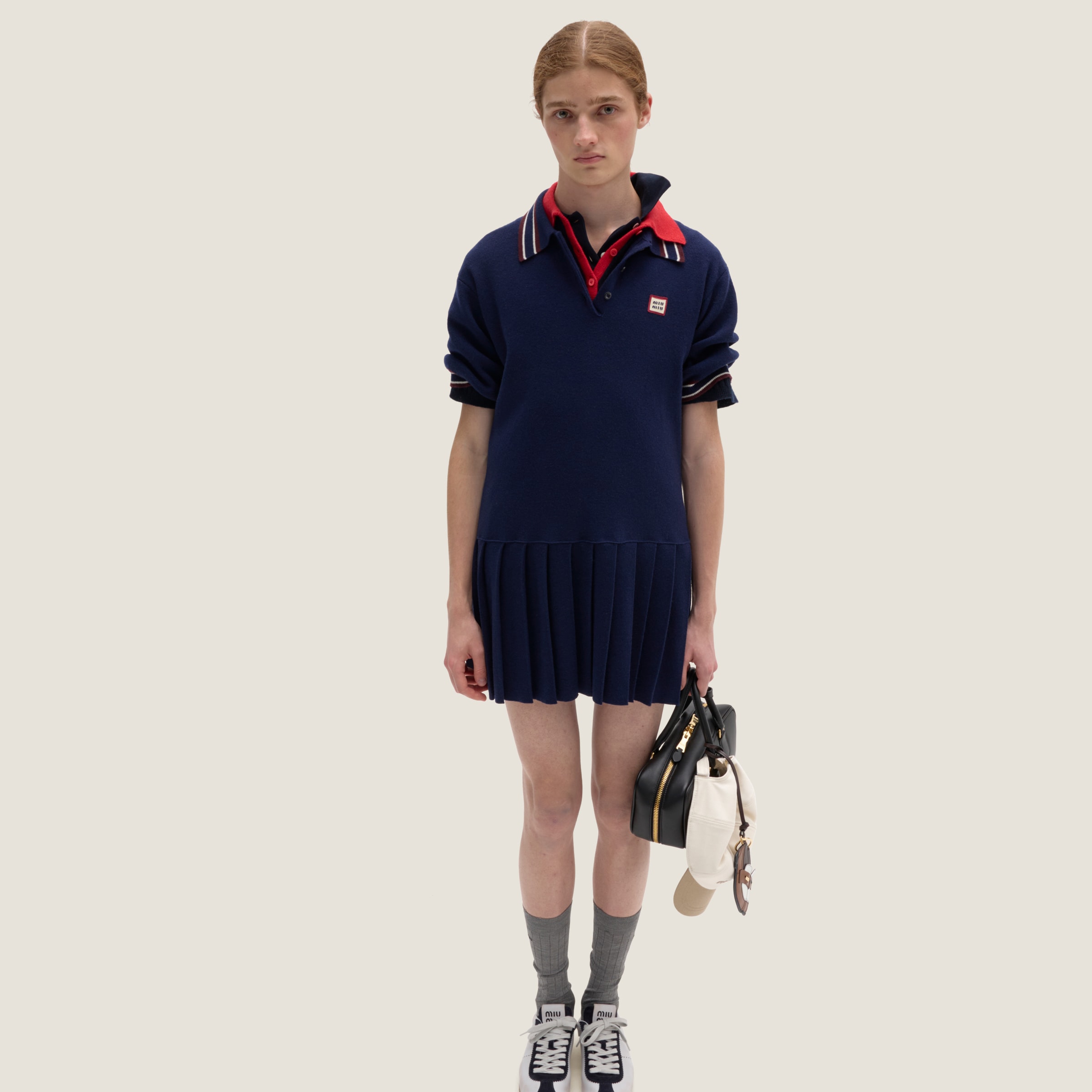 Miu Miu Wool And Cashmere Polo Dress In Navy